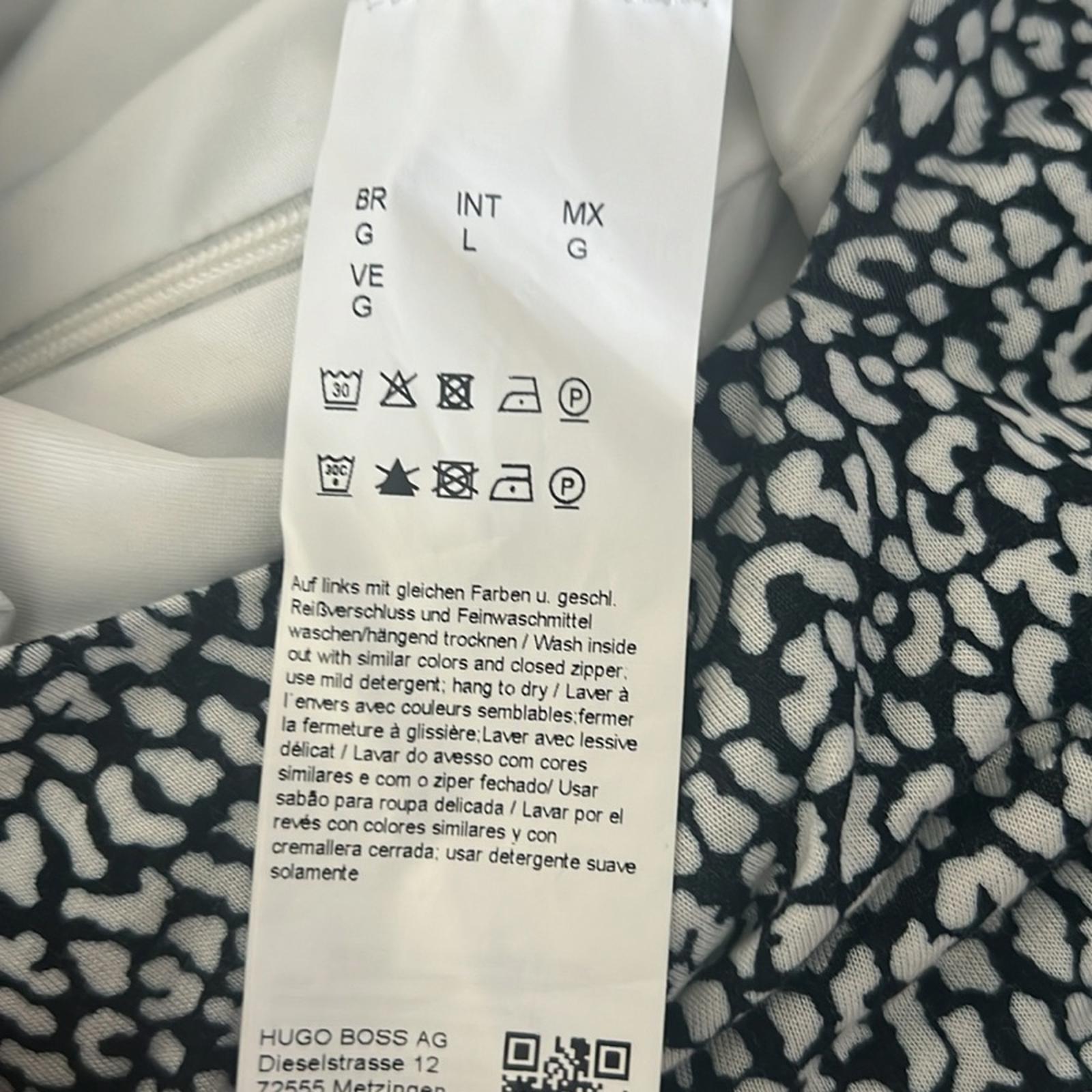 Hugo Boss Epona Midi Dress w/Ruched Left Waist Navy White EXCELLENT! Retail $398
