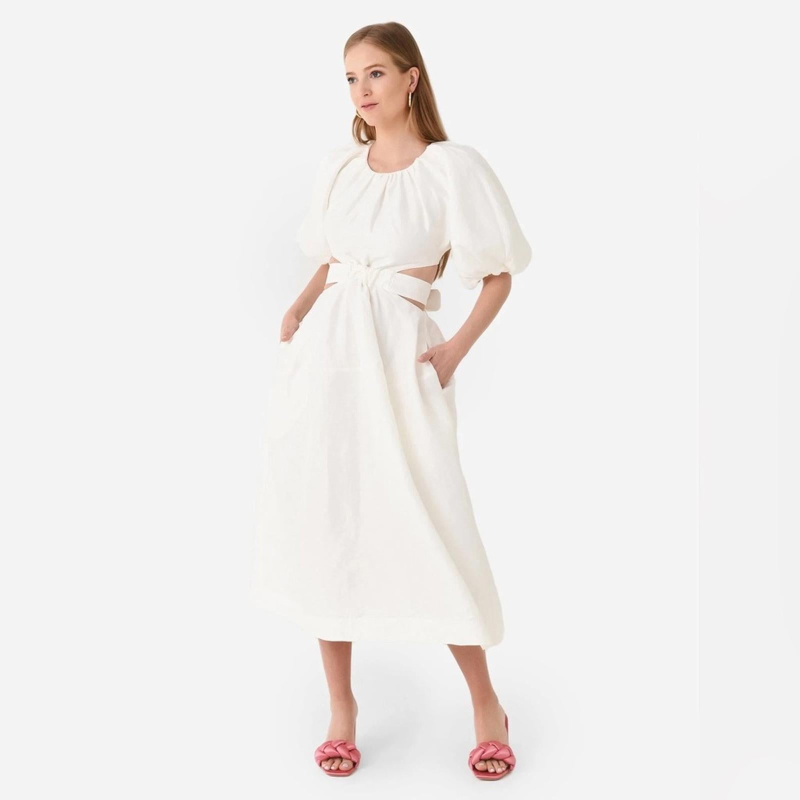 New AJE Mimosa Cut-Out Midi Dress in White, Size AU6 US2 New w/o Tag