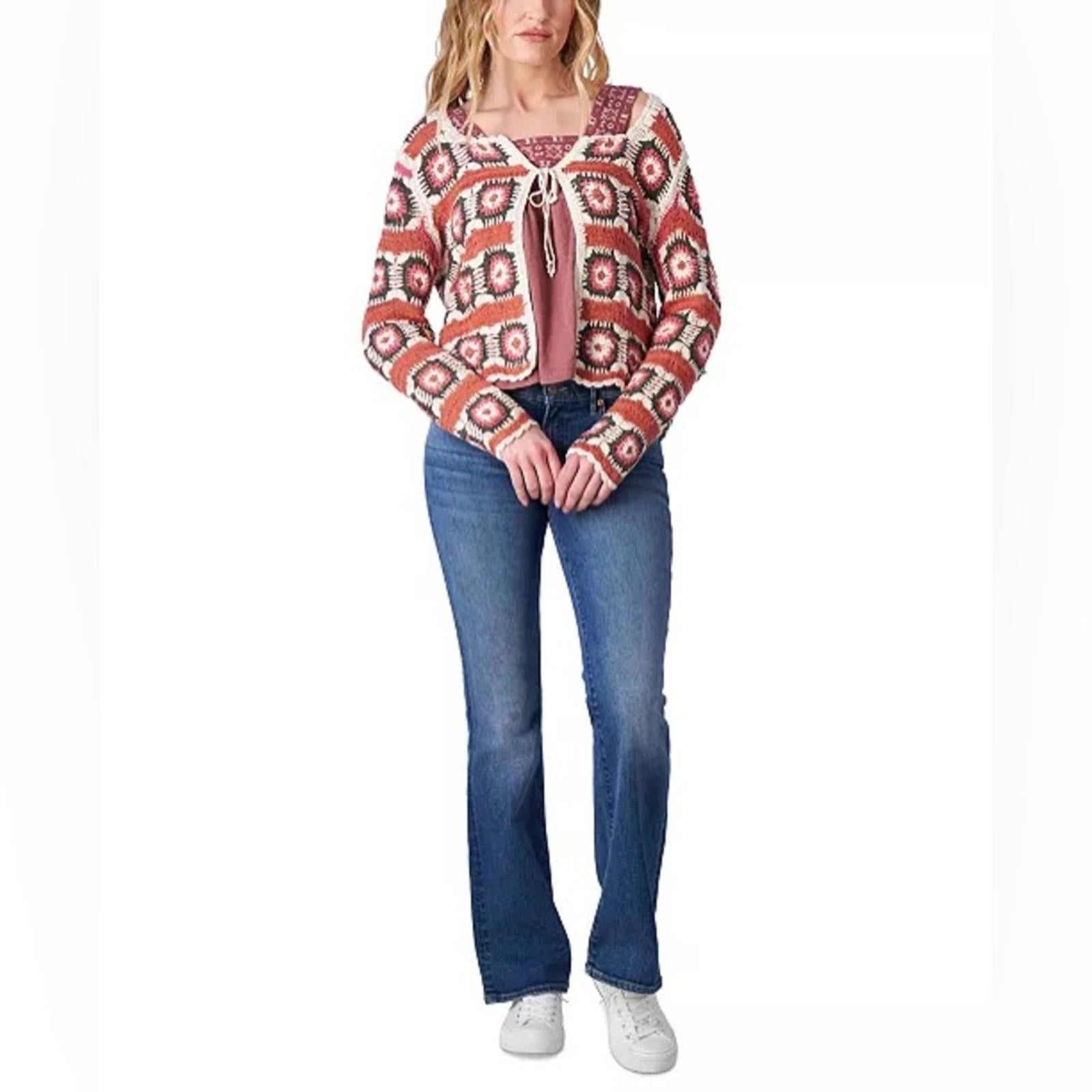 Lucky Brand Geo Crochet Cardigan, NWT, Size L