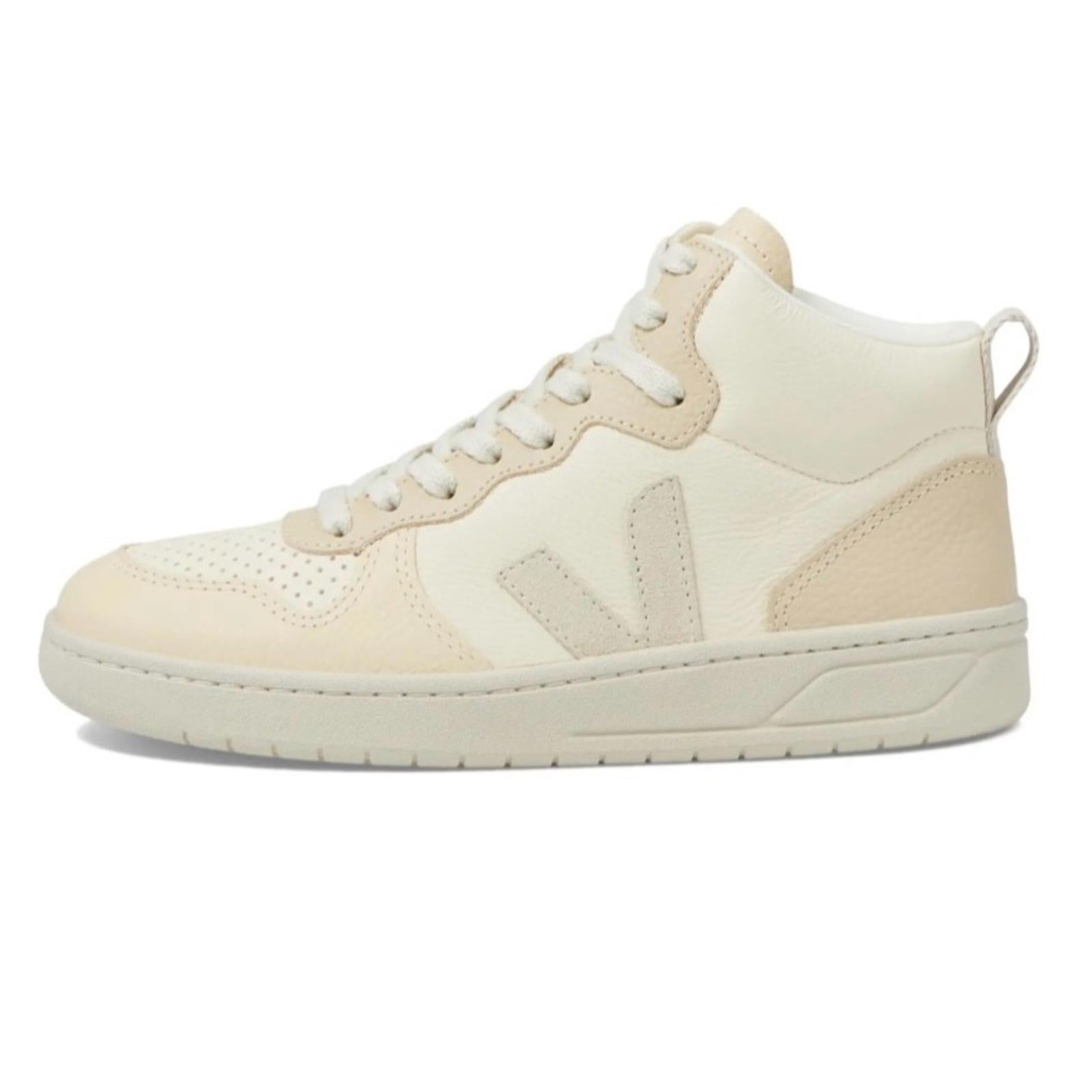 Veja V-15 Chromefree Leather Hi-Top Sneakers in Cashew Pierre, Size 36, NEW