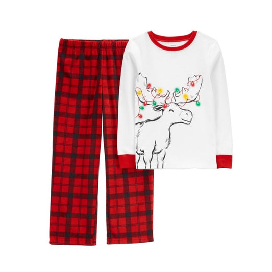 Carter's Big Kids Reindeer Fleece Pajama 2-Pc Set, White Red Black Size 10 NWT