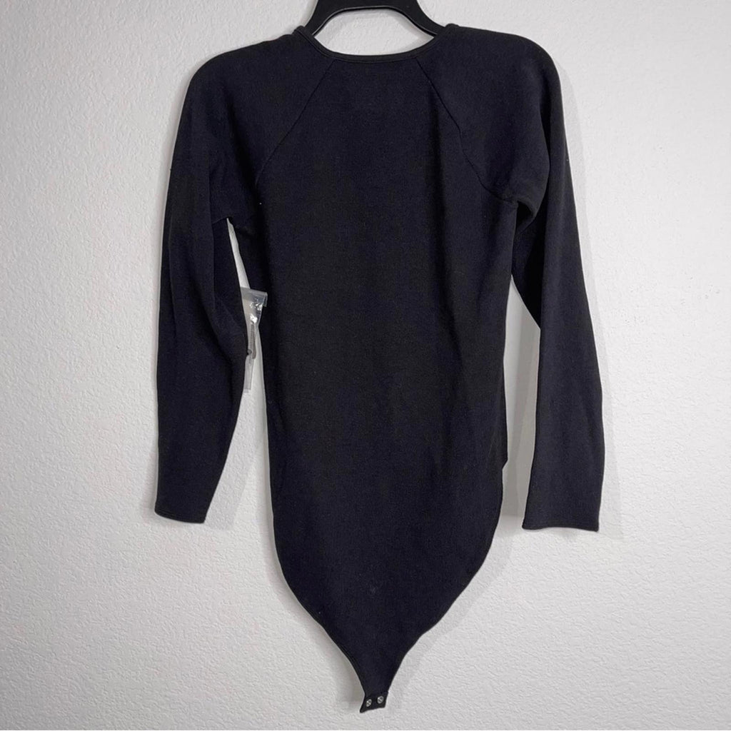 Good American Snap Front Bodysuit in Black, Long Sleeves Size 4/XL NEW w/Tag
