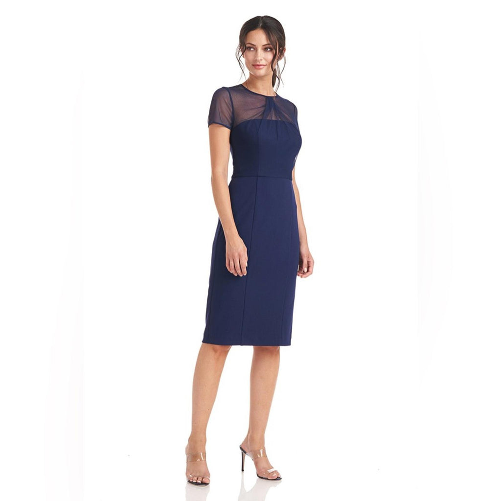 JS Collection Short Sleeve Illusion Cocktail Sheath Dress Navy Size 2 NWT $178