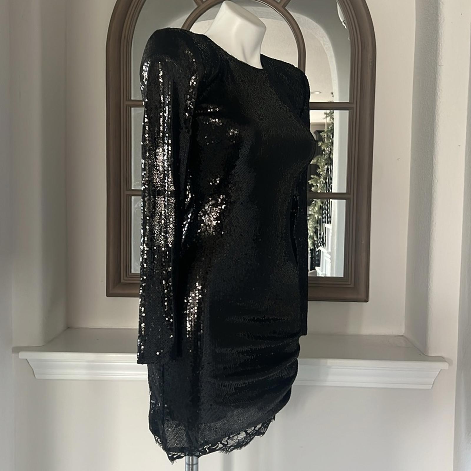 L'Agence "Alba" Sequin-Embellished Mini Dress w/Padded Shoulders Size 2 NWT $495