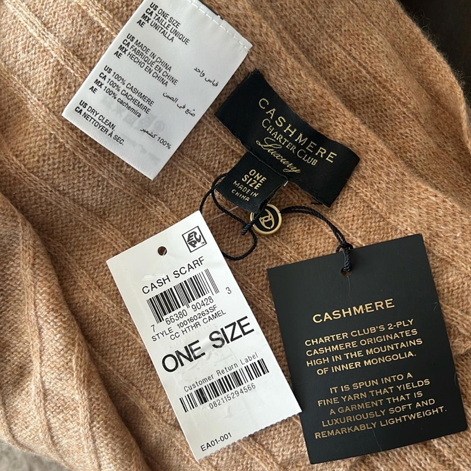 Charter Club Ribbed Cashmere Muffler Scarf in Heather Camel, New w/Tag $108.50