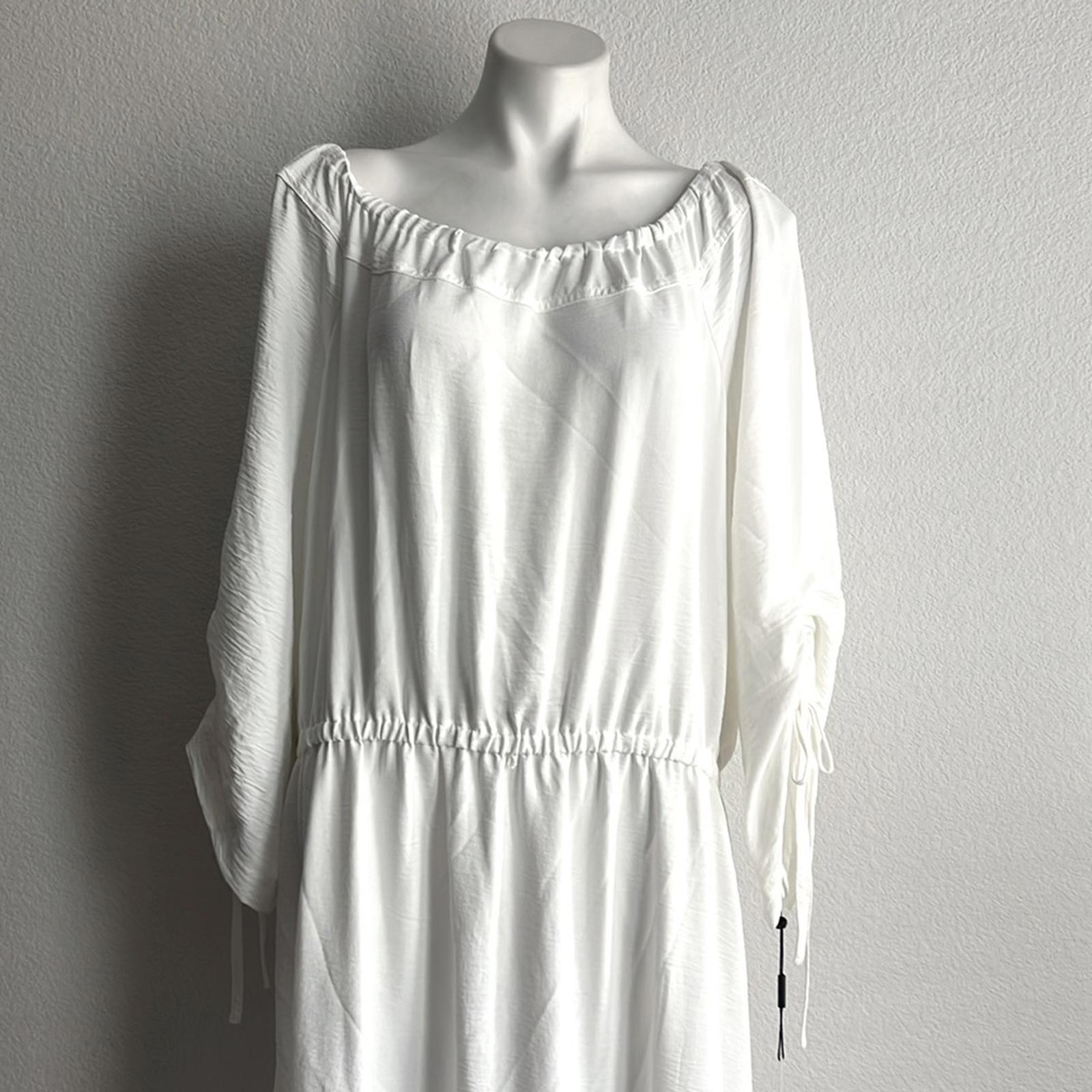 Calvin Klein Off-The-Shoulder Blouson Maxi Dress in Cream White, NWT, Size 18