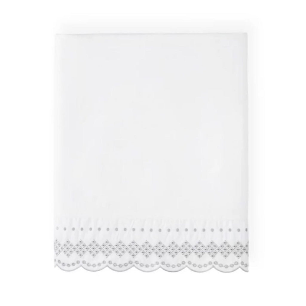 SKY Scalloped Grey Embroidered Flat Sheet Full, New w/Tag
