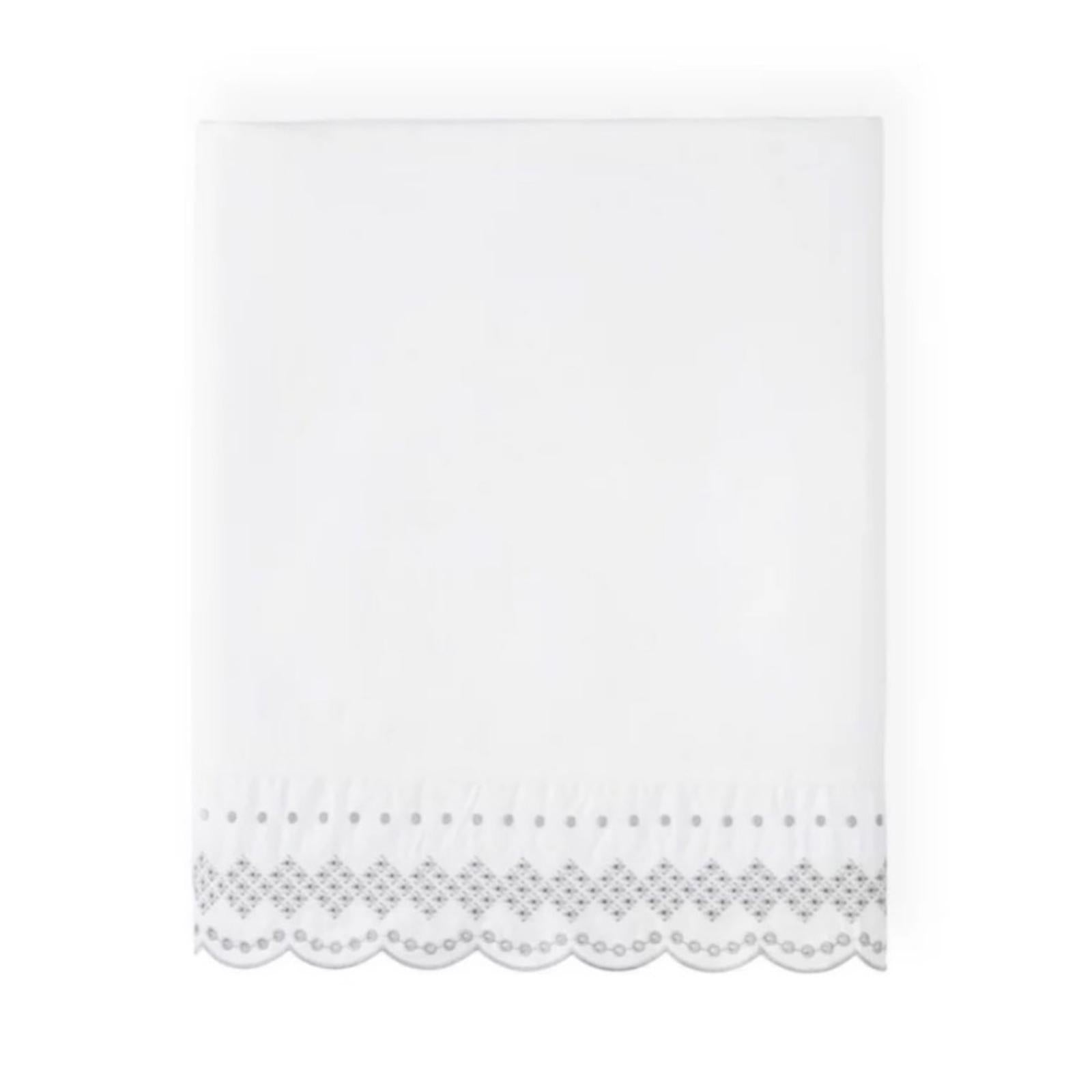 SKY Scalloped Grey Embroidered Flat Sheet Full, New w/Tag