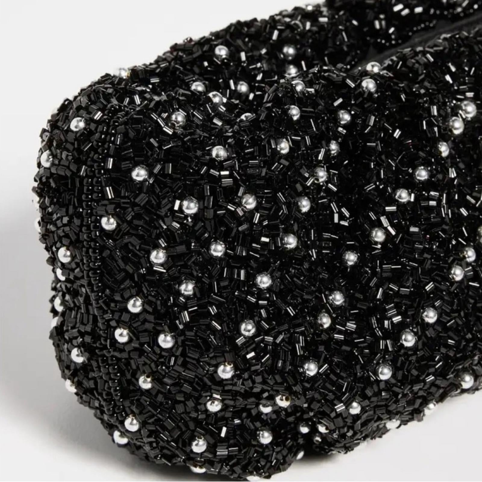 STAUD Cosmic Wave Beaded Bean Bag in Black, New w/Tag