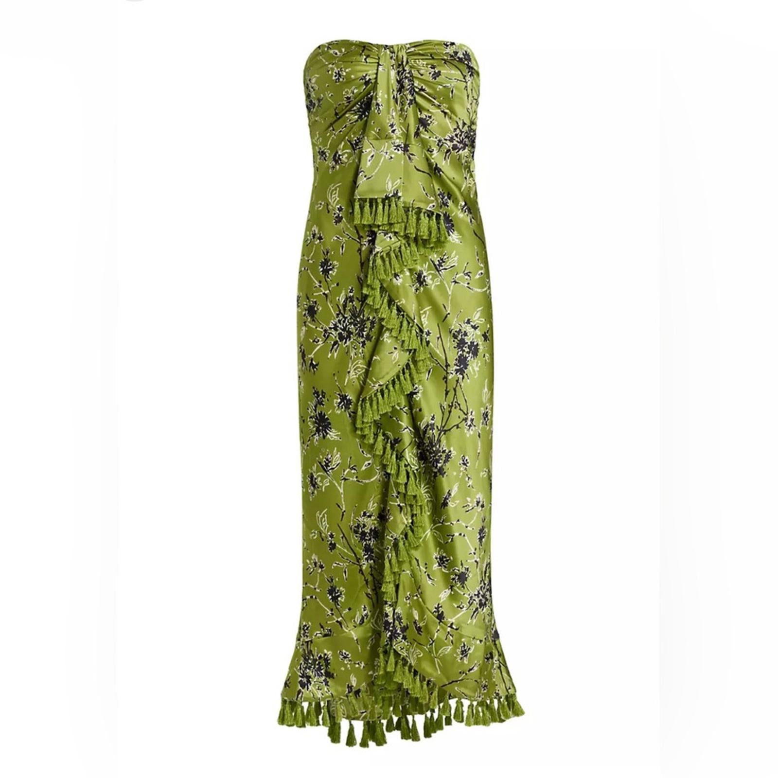 Cinq à Sept Elise Silk Strapless Wildflower Ruffle Tassel Dress, NWT, Size 0