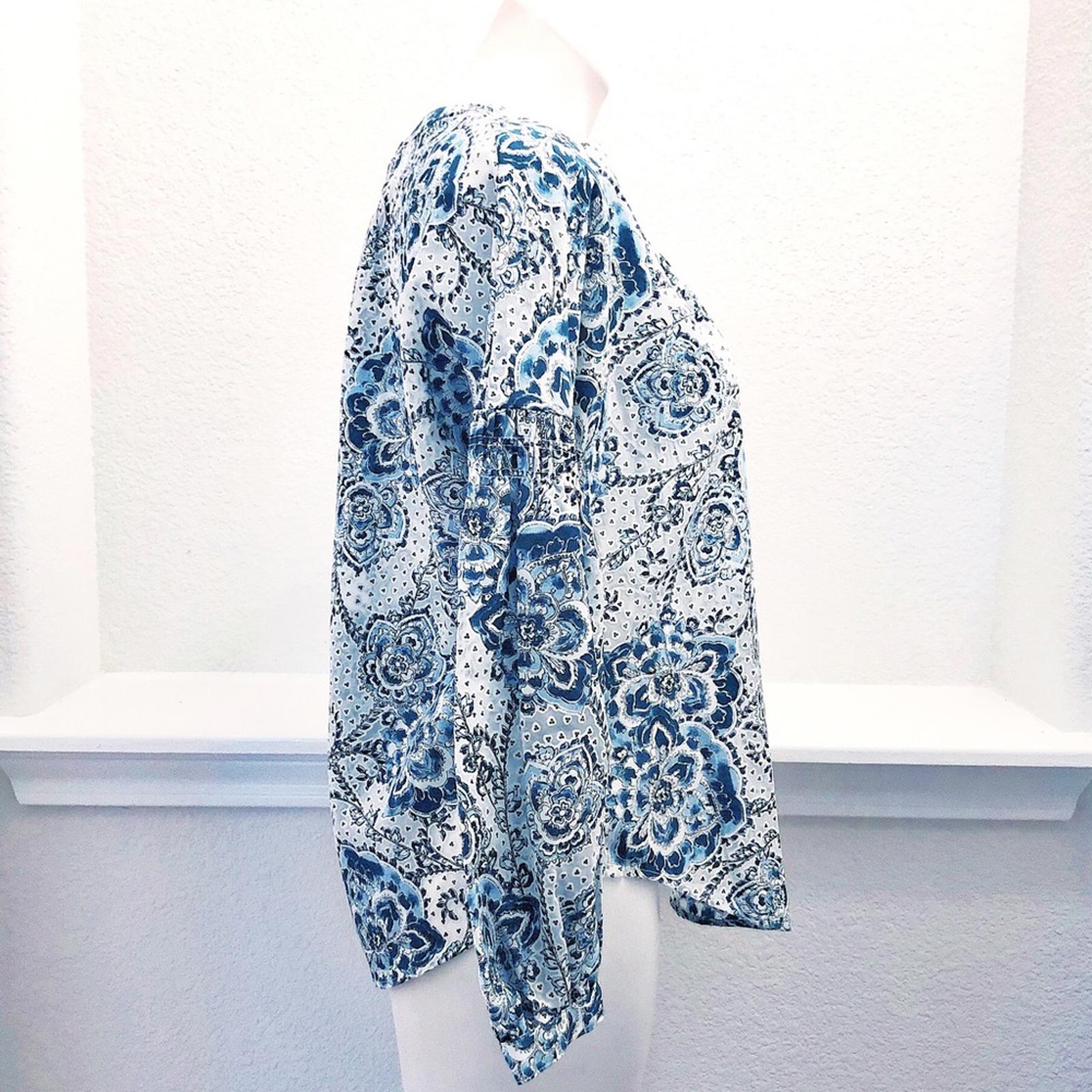 NWT Tommy Hilfiger Printed Blouson-Sleeve Blouse in Blue White Size S New w/Tag