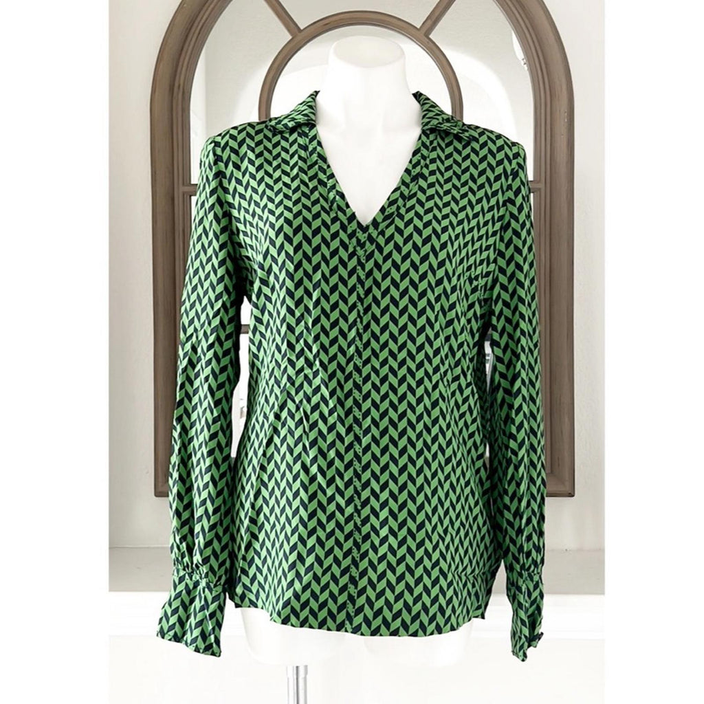 Tory Burch Silk Blouse in Green/Navy Size 10 EXCELLENT
