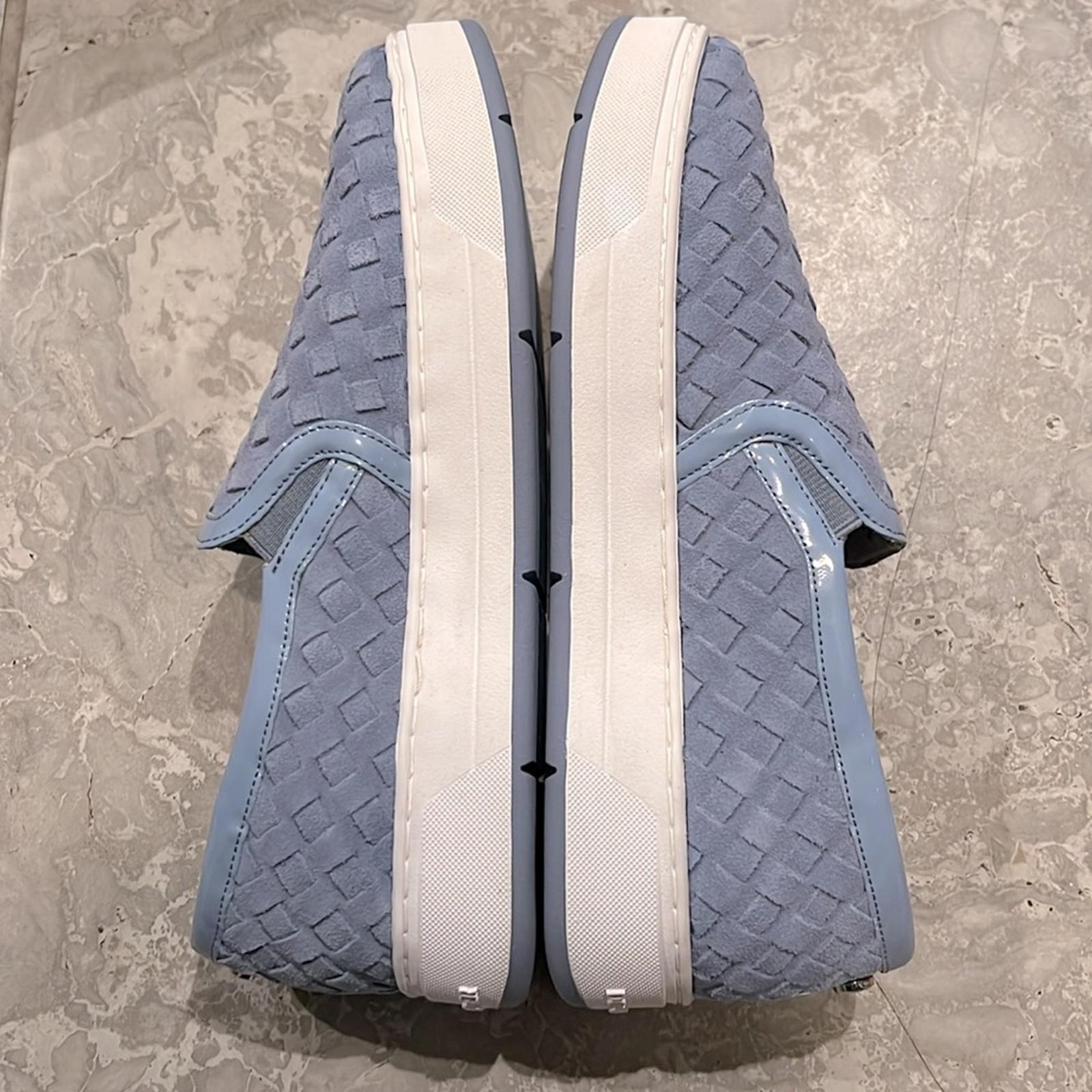 Donald Pliner Rally Woven Slip-On Sneakers in Denim Calf Suede Size 5.5 NWT
