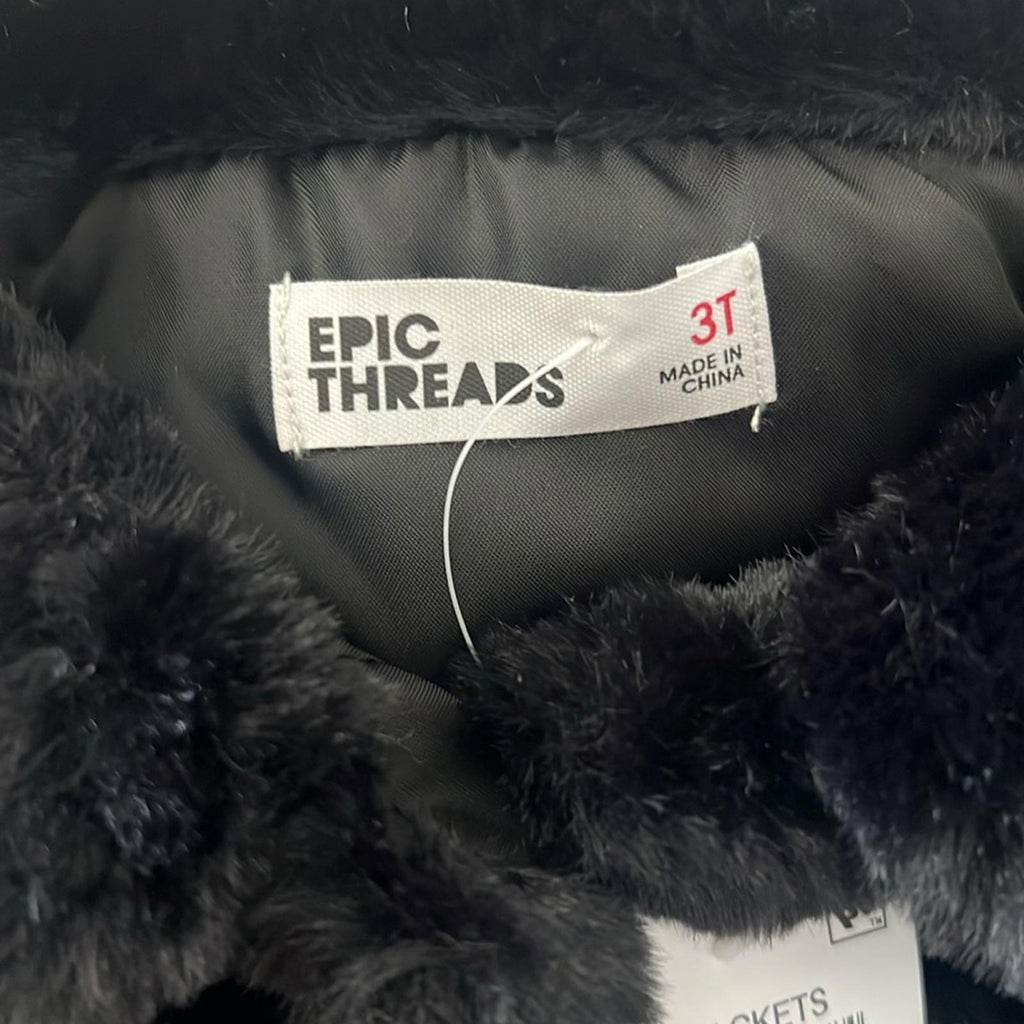 Epic Threads Girl’s Faux Fur Jacket in Deep Black, NWT, Size 3T