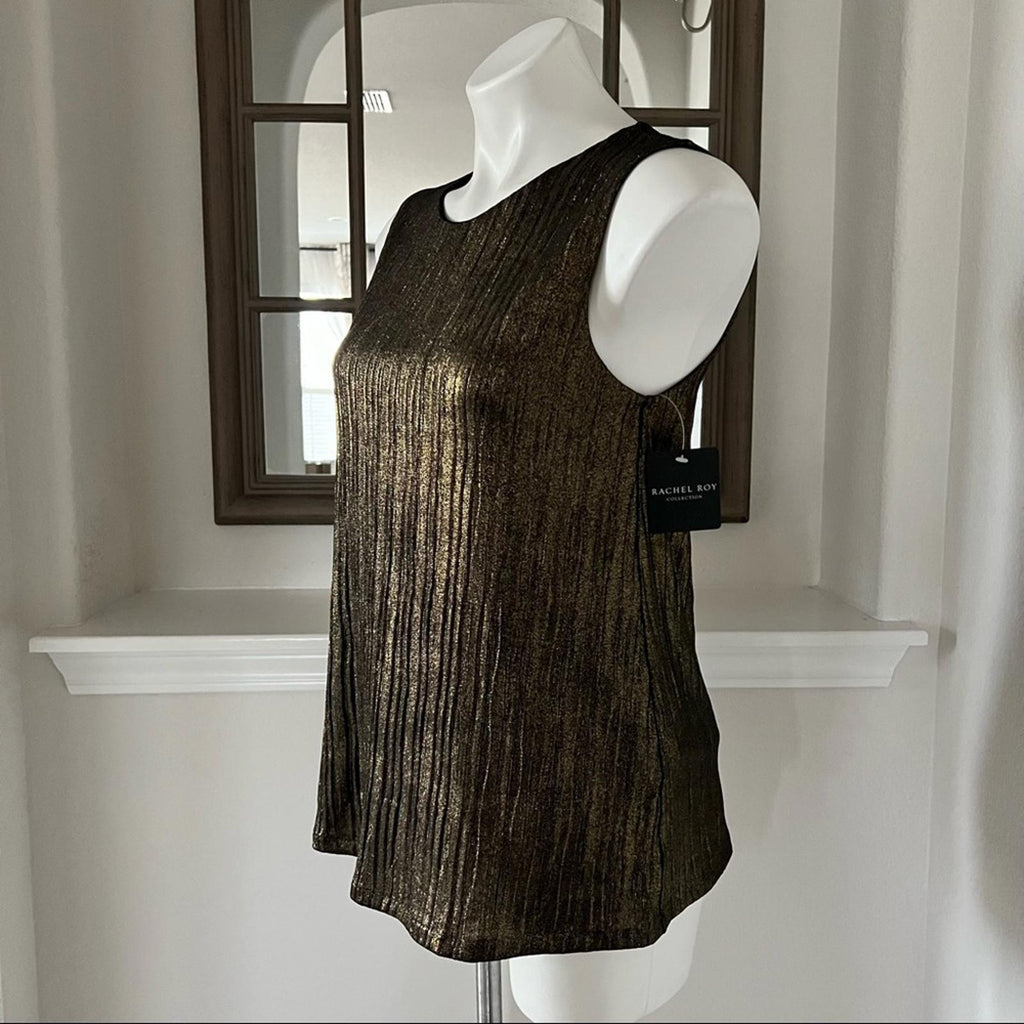 Rachel Roy Shimmering Sleeveless Blouse in Black/Gold Metallic Size S NEW w/Tag