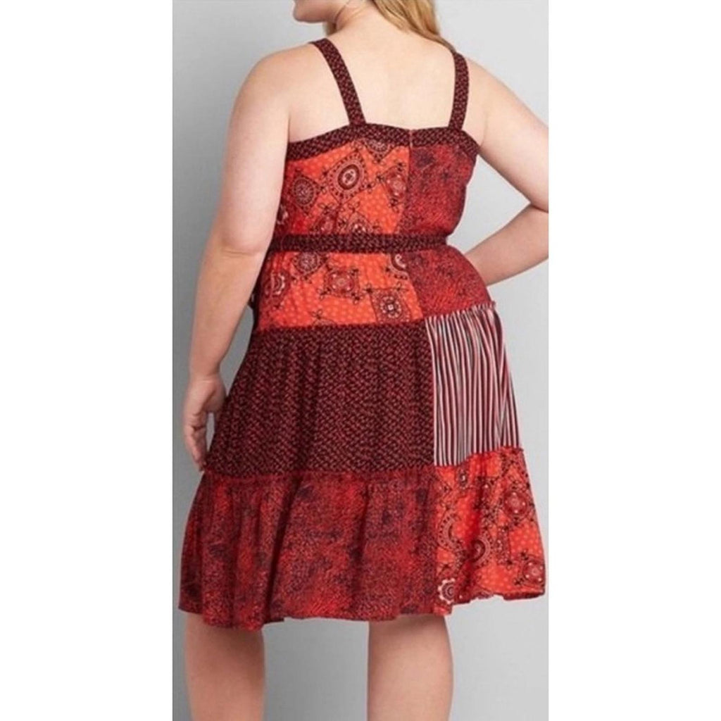 Lane Bryant Red Patchwork Print Midi Dress w/Belt, NWT, Size 14