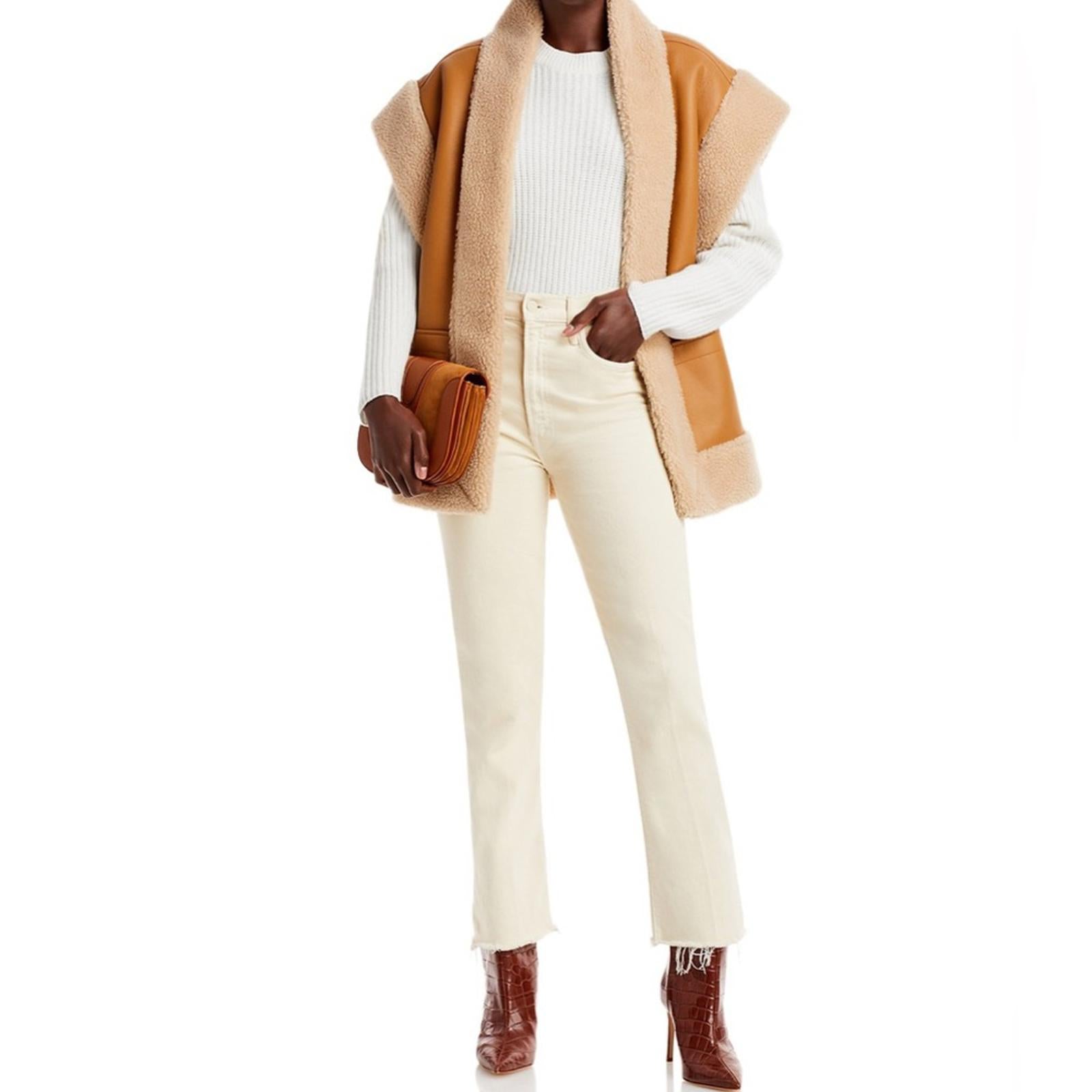 A.L.C. Sutton Faux Shearling Vest in Tan/Cream, Size XL NEW w/Tag