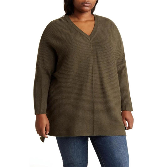 Adrianna Papell Ottoman Ribbed Tunic Sweater in Heather Olive Size 1X New w/Tag