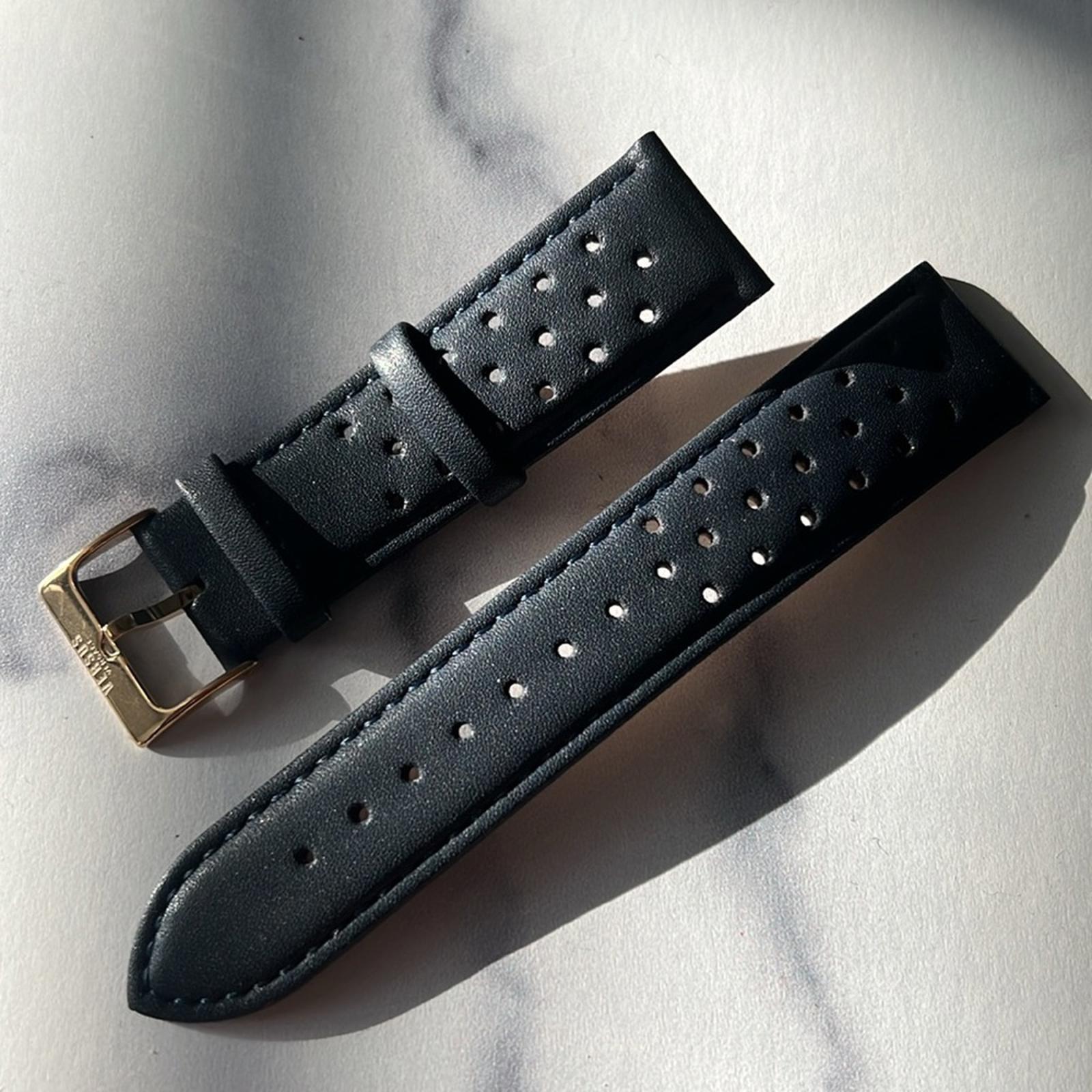 Versace 22MM Leather Watch Band in Navy, New w/o Box