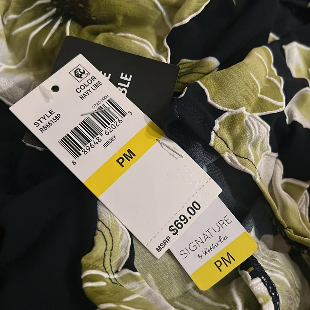 NWT Robbie Bee Petite Side-Ring Dress, Navy Lime Size M New w/Tag Retail $69