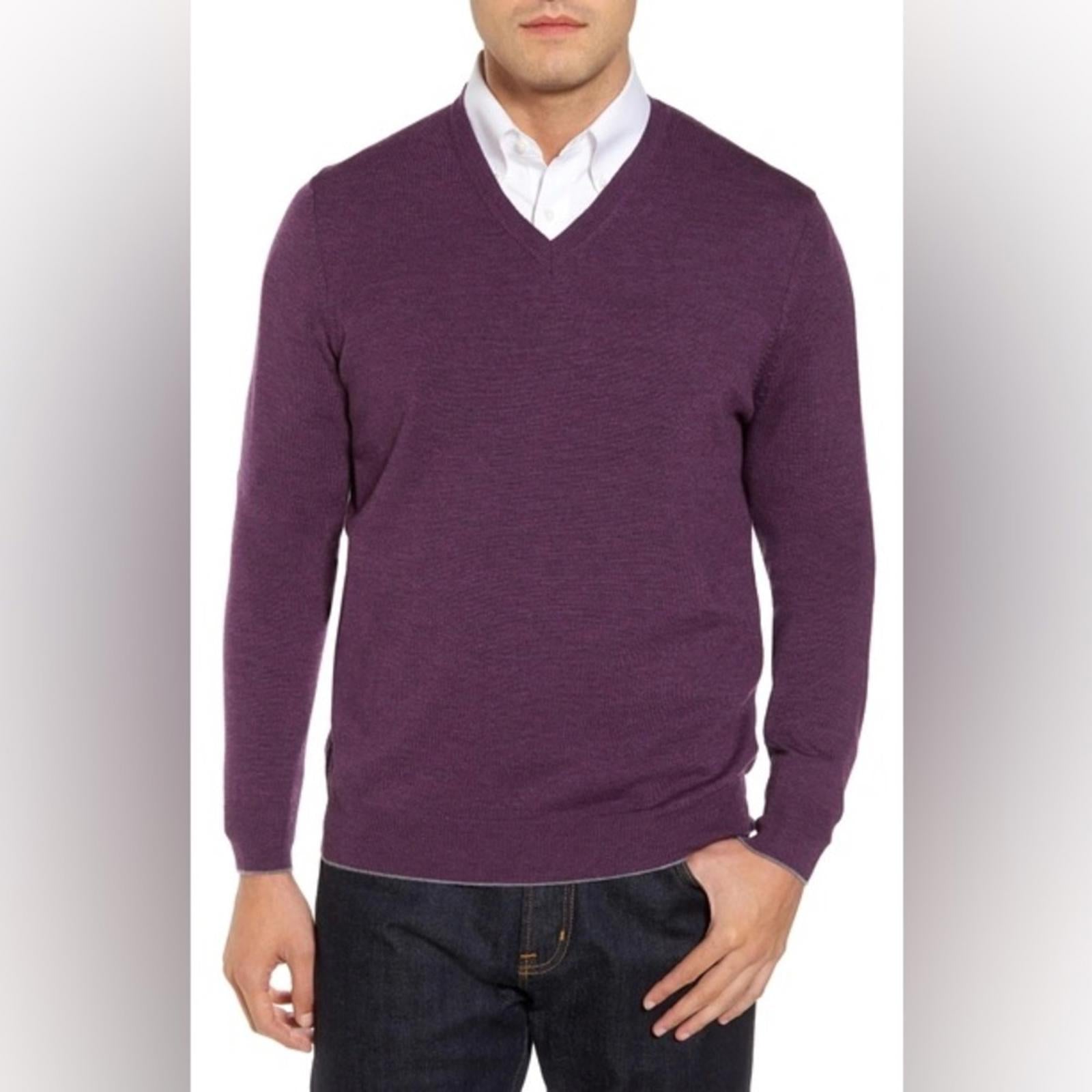 Thomas Dean Merino Wool-Blend Sweater in Purple, V-Neck Size XXL New w/Tag