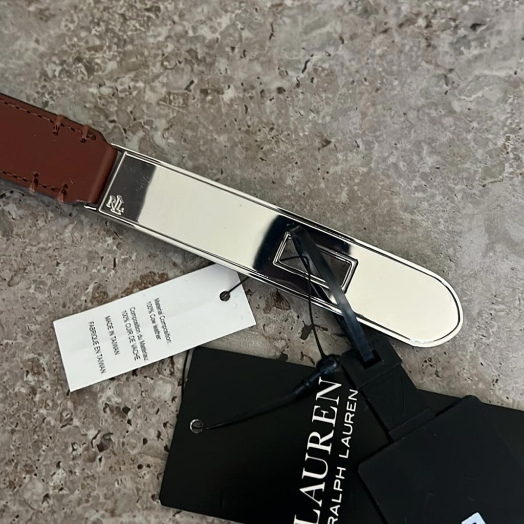 Lauren Ralph Lauren Turn-Lock Leather Belt in Brown, Size L NEW w/Tag