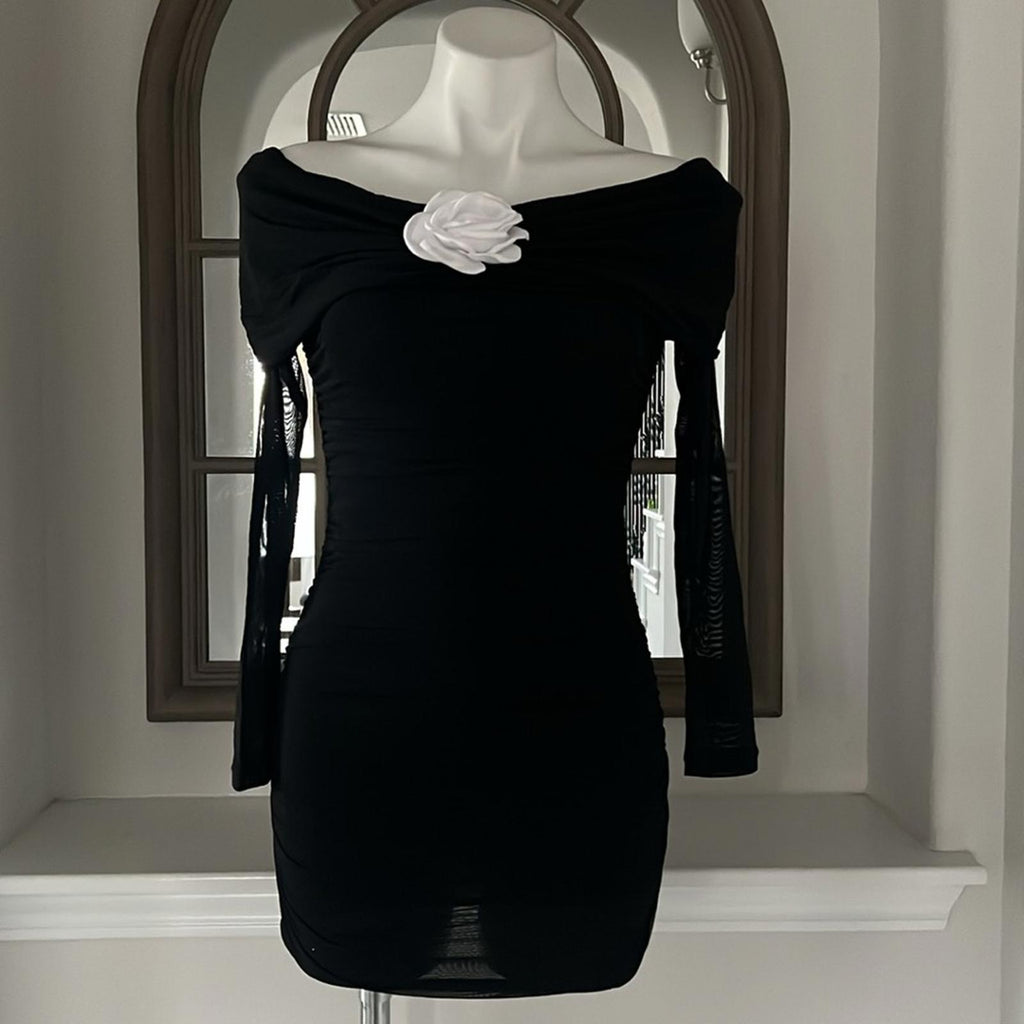Aqua Rose Dress in Black & White Rose, Size XS NEW w/Tag
