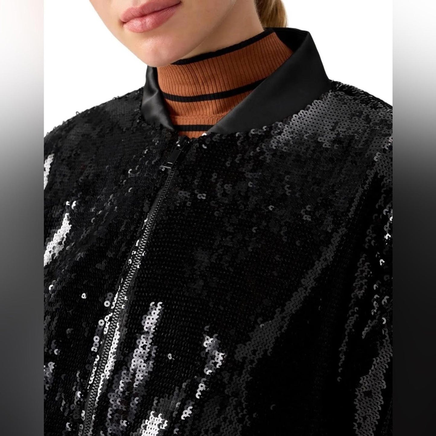 Sanctuary Sloan Sequined Lightweight Bomber Jacket in Black, Size XL NEW $159