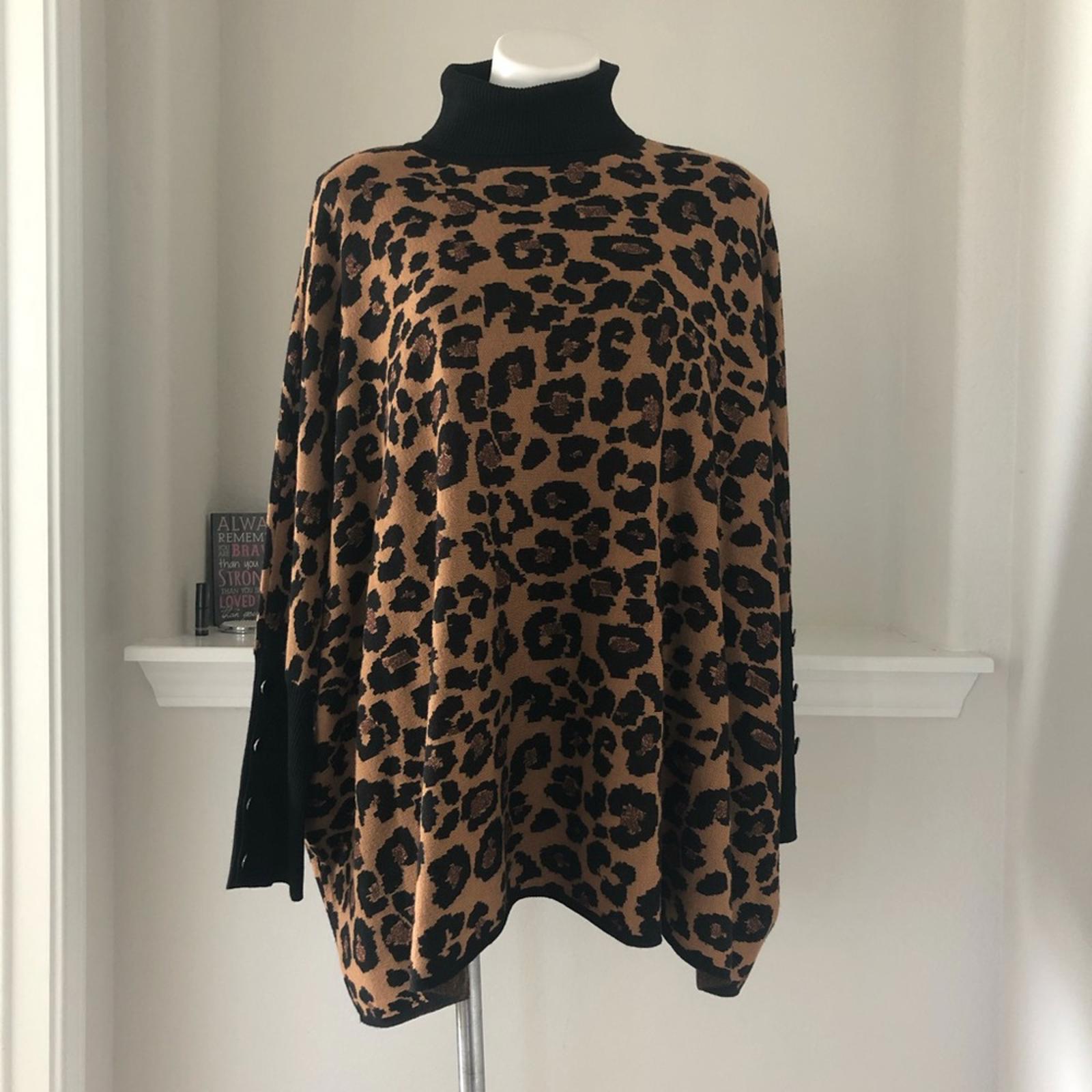 Anne Klein Leopard Print Turtleneck Sweater, Size L/XL New w/Tag
