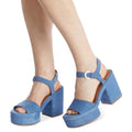 Chloé Odina Blue High Heel Platform Sandals, Size 38 NEW +2 DustBags