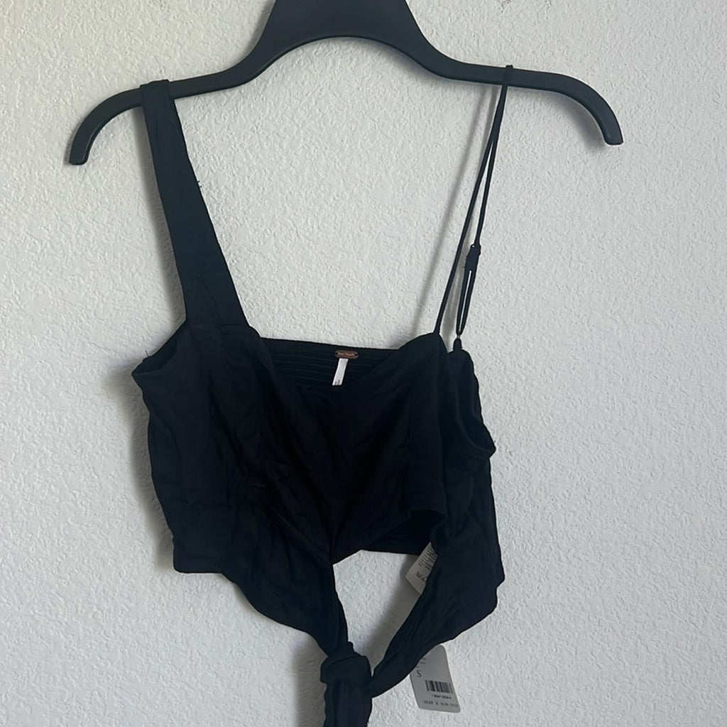 Free People Mila Asymmetric Crop Top in Black, NWT, Size S