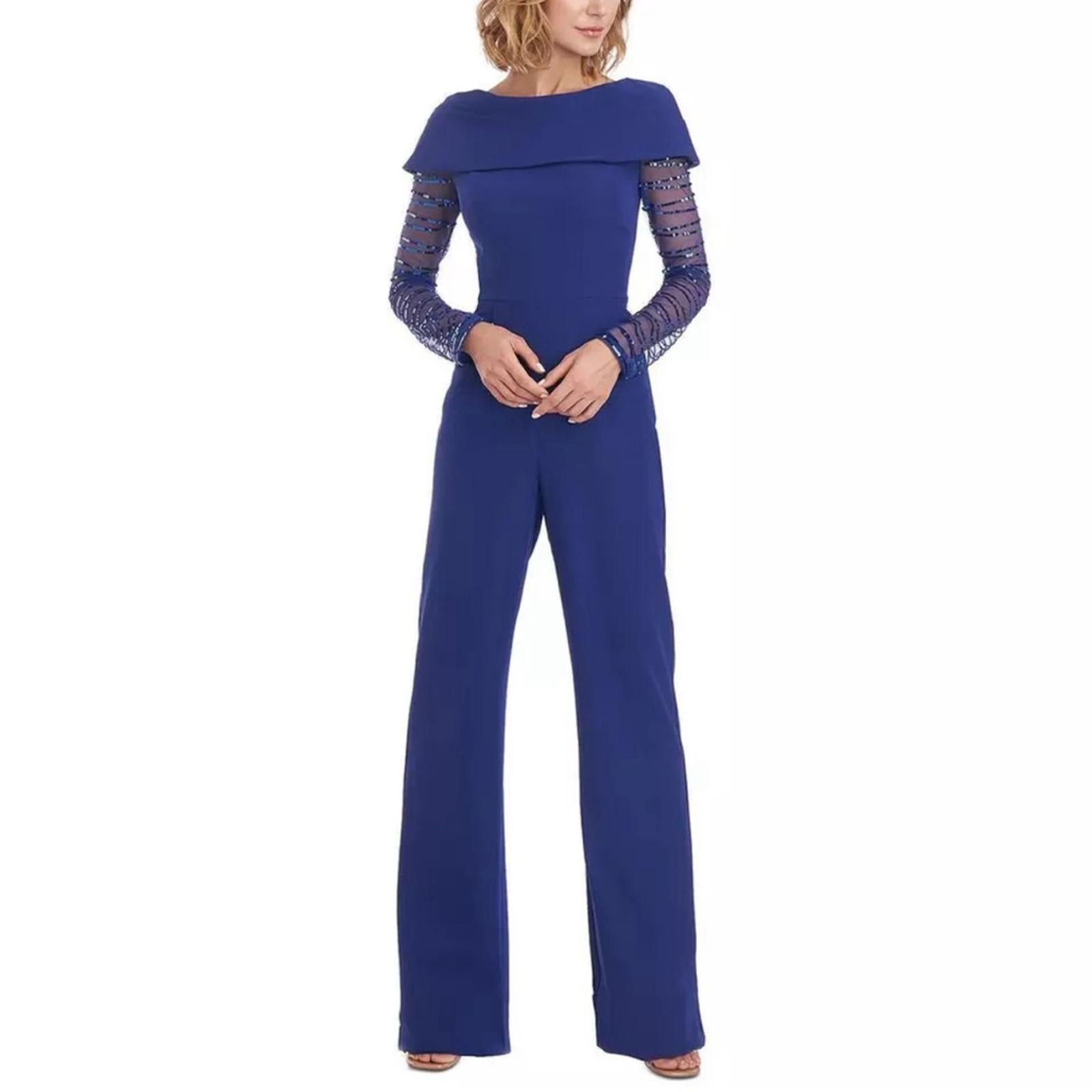 JS Collections Sequined Pintuck Jumpsuit in Blue, Size 4 New w/Tag, Retail $298