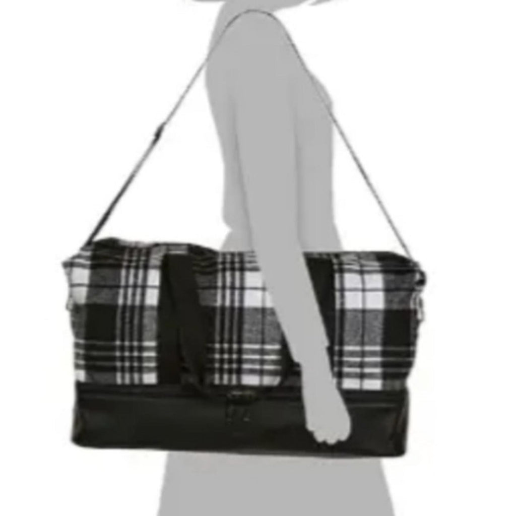 NEW Plaid Weekender Bag with Bottom Compartment in Black & White New w/Tag