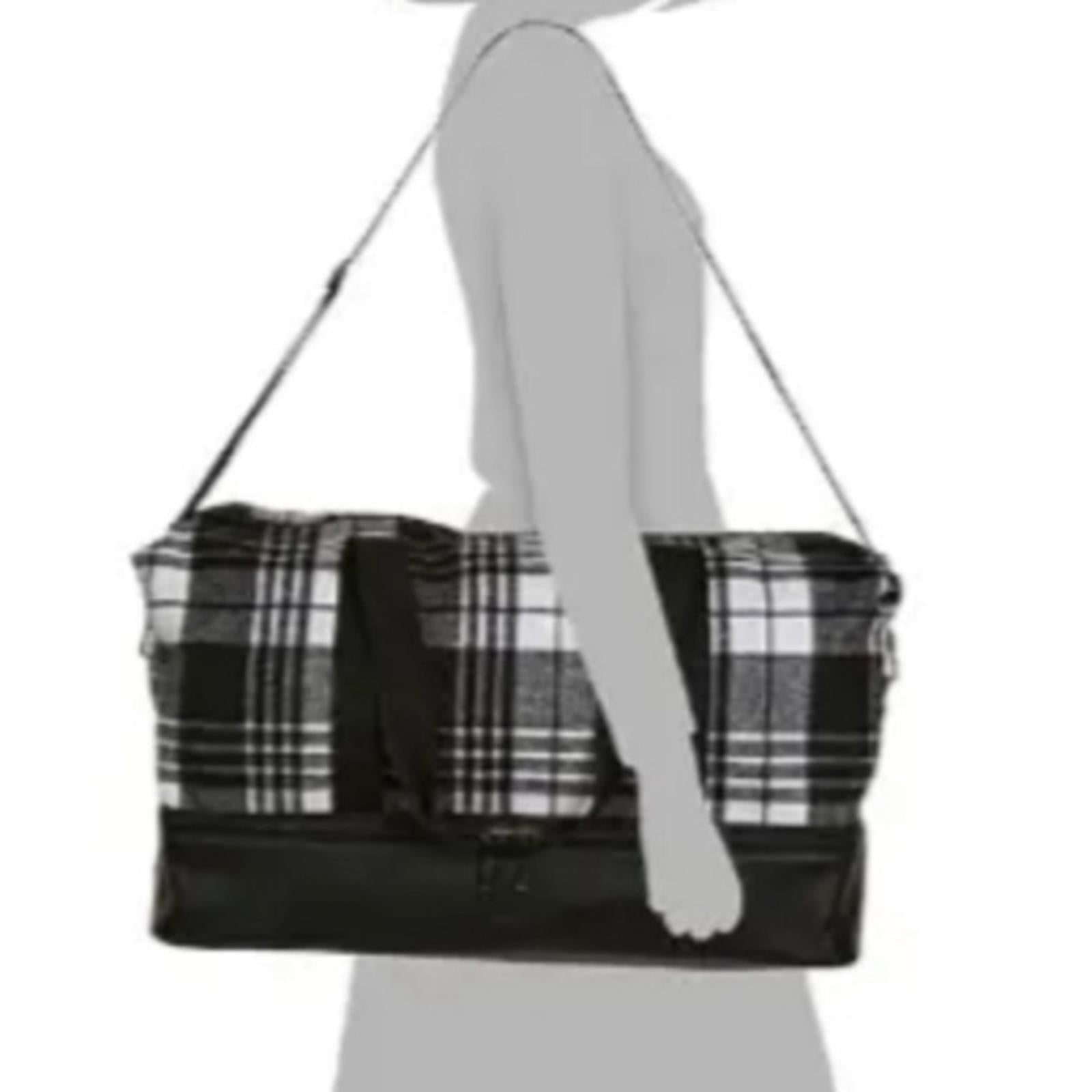 NEW Plaid Weekender Bag with Bottom Compartment in Black & White New w/Tag