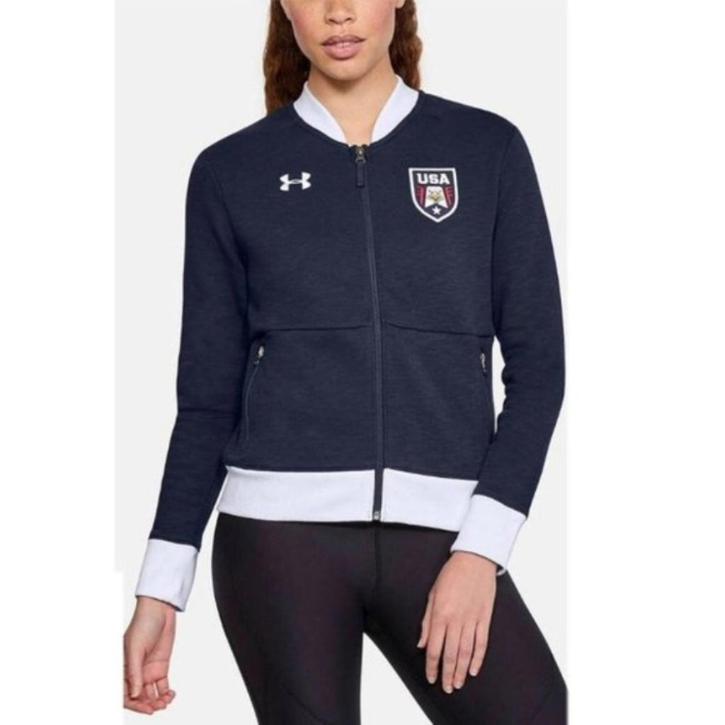 Under Armour Team USA Bomber Jacket Zip Sweatshirt Patriotic Navy Size M NWT