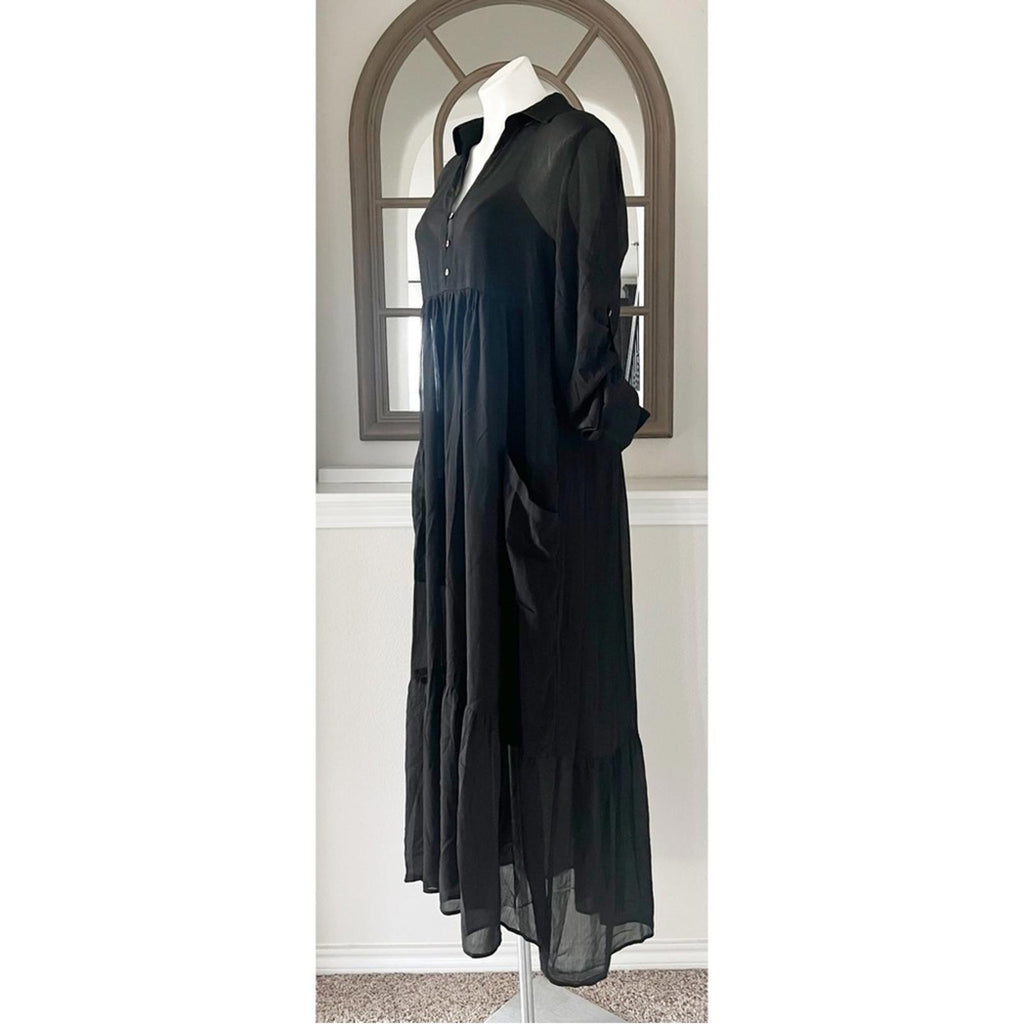 NEW Love Stitch Black Maxi Dress w/Pockets, Size M New w/Tag