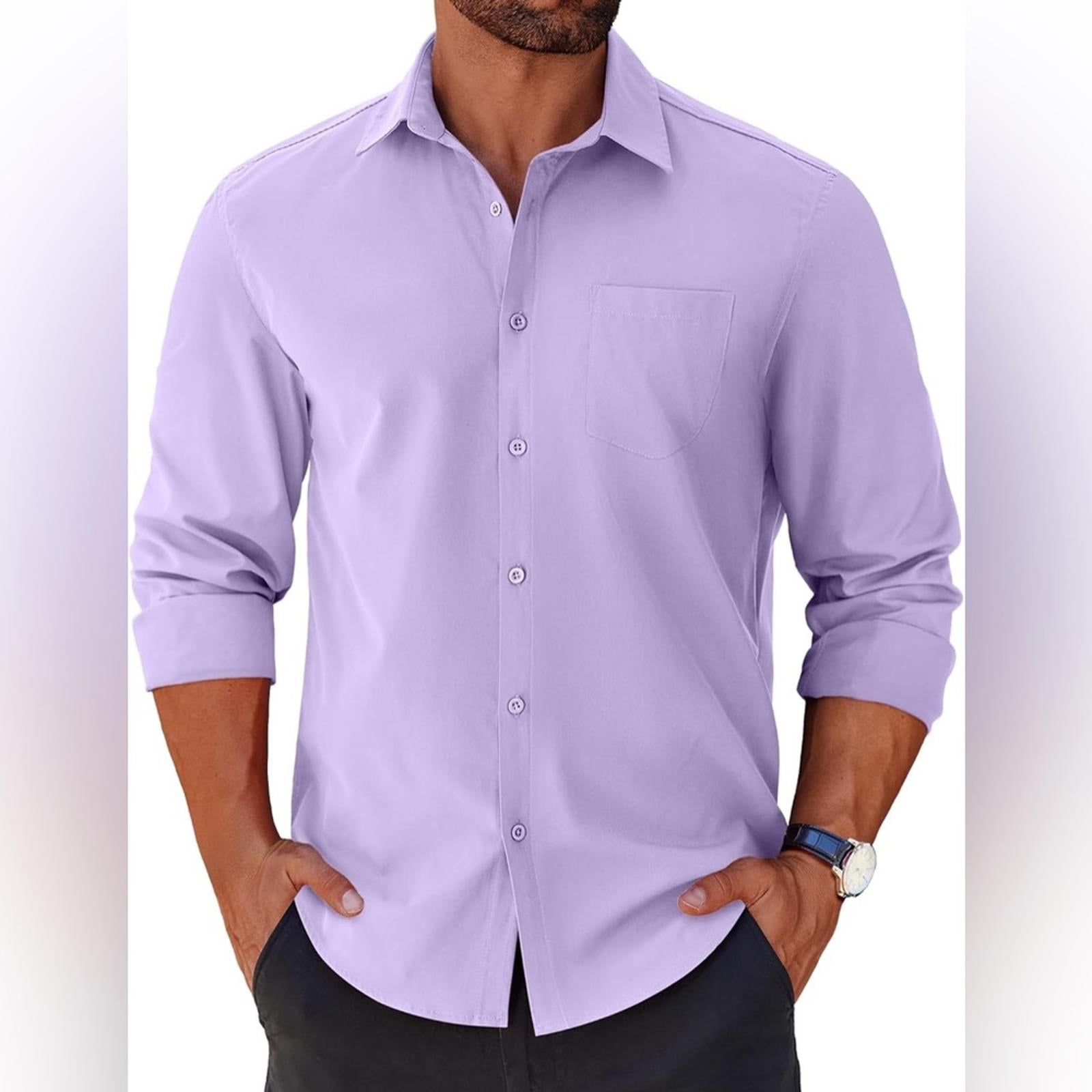 NEW ColorPlus Wrinkle Resistant Lavender Dress Shirt, Neo Classic Fit Size L