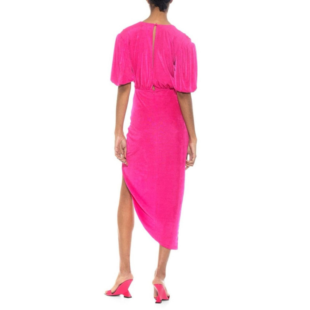 Alexia Admor Fern Puff Sleeve Ruched Drape Sheath Dress in Pink, Size XL NWT