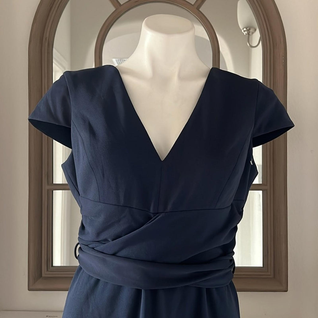 NEW Dress the Population Dana Wrap Waist Cocktail Dress Navy, Size L New w/o Tag