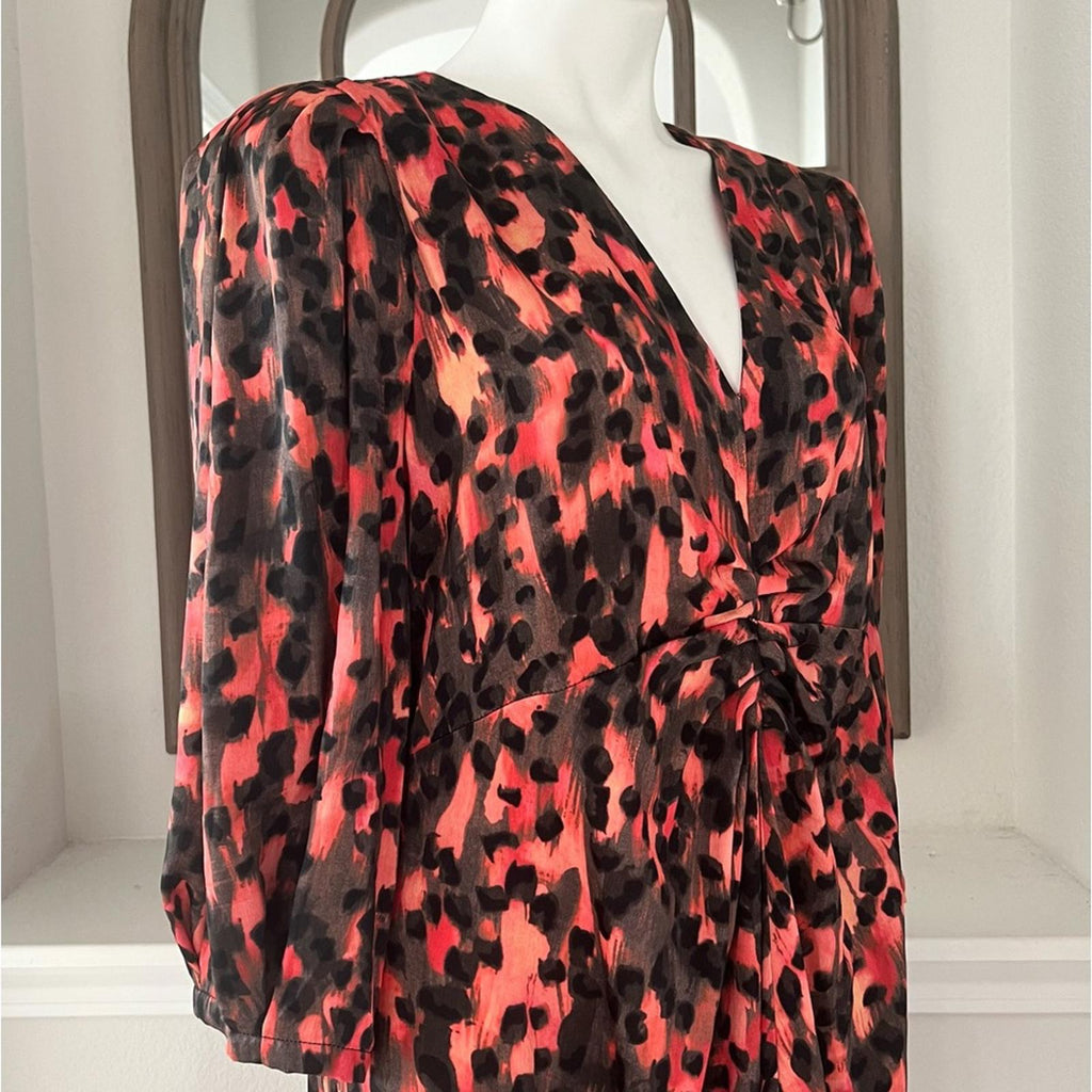 DKNY V-Neck Ruched Front Dress in Permission Multi, Size XL, New w/Tag