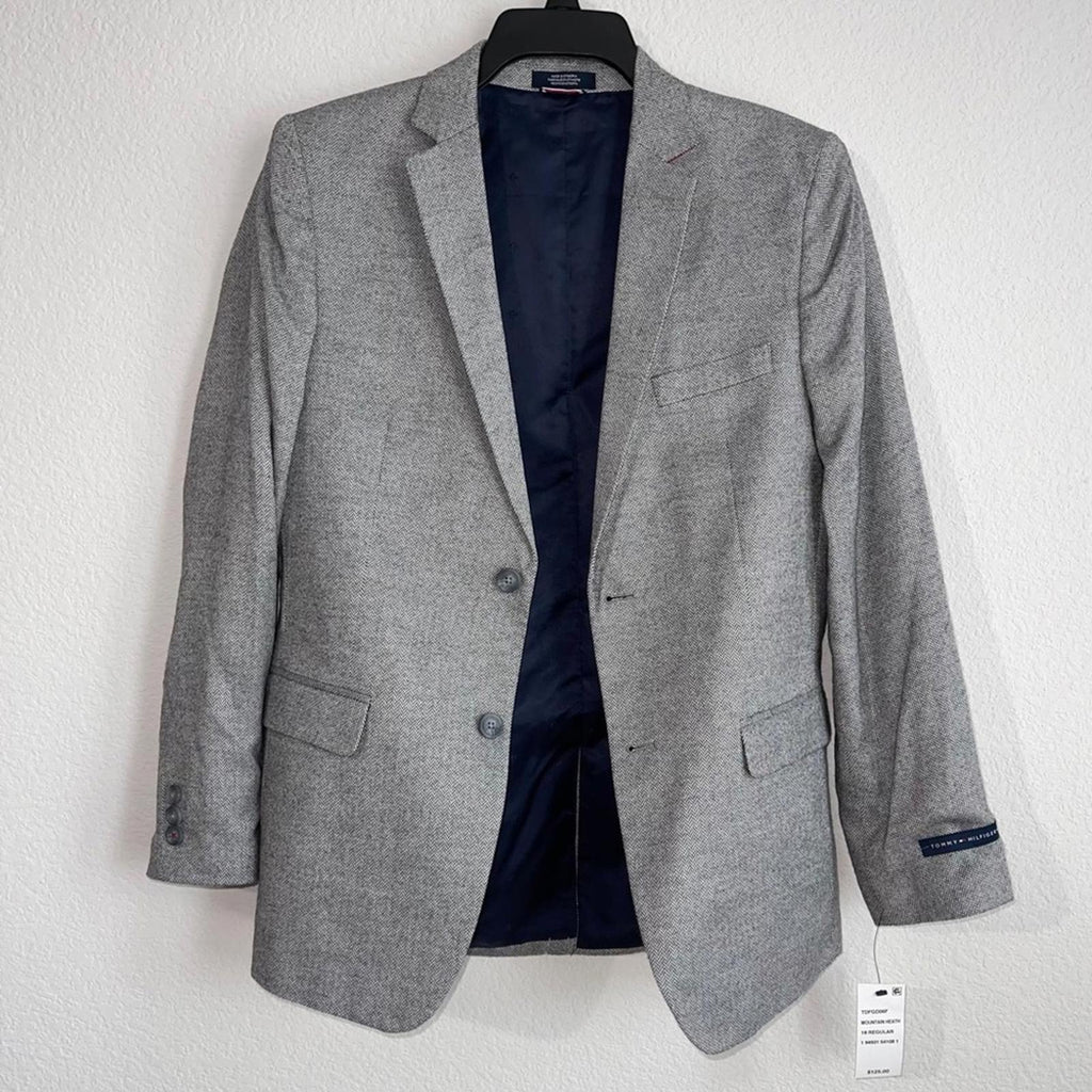 Tommy Hilfiger Big Boys Brushed Herringbone Jacket in Dark Gray Size 18 NWT $125