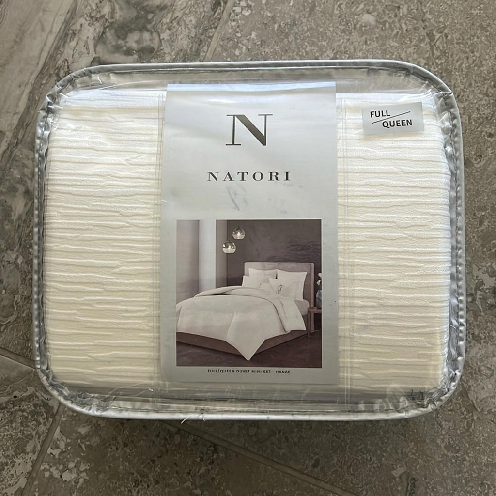 NATORI Hanae Queen Cotton Blend Yarn Dyed 3-Piece Duvet Cover Set, New w/Tag