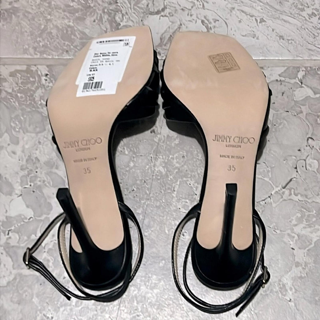 Jimmy Choo Basil Ankle Strap High Heel Black Sandals, Size 35 NEW in Box+DustBag