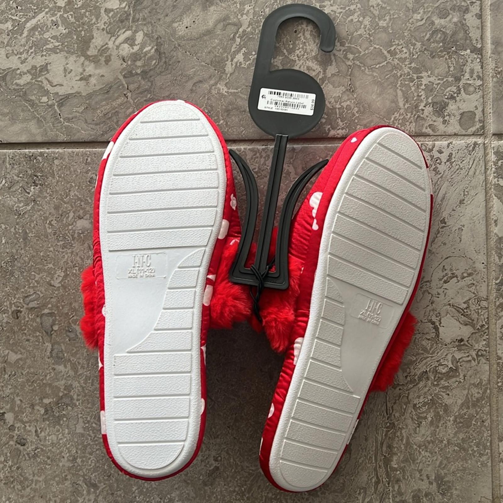 INC Hearts Faux-Fur-Trim Slippers in Red/White Size XL(11-12) New w/Tag