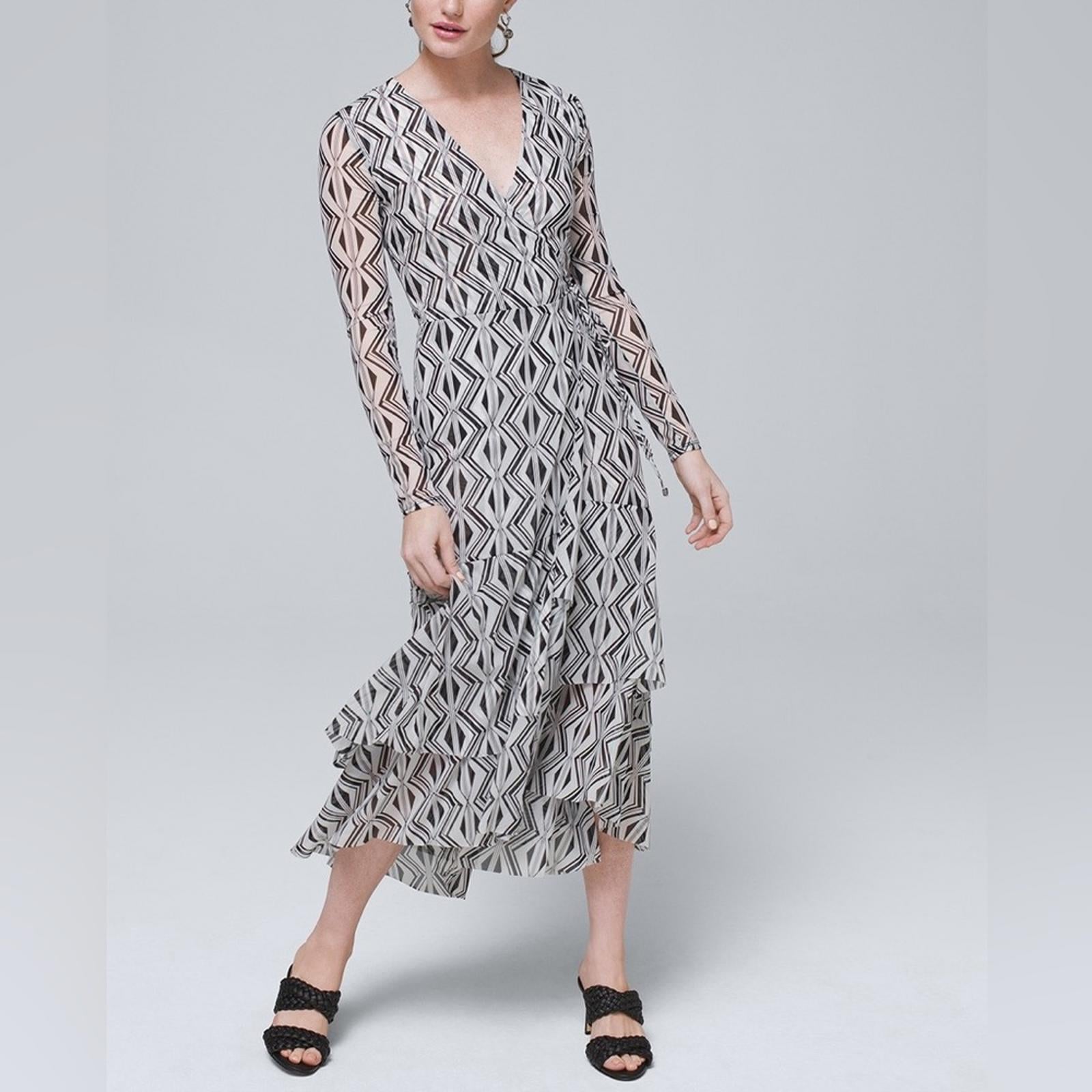WHBM Tiered Mesh Wrap Dress, Black White Size 2, New w/o Tag Retail $160.00