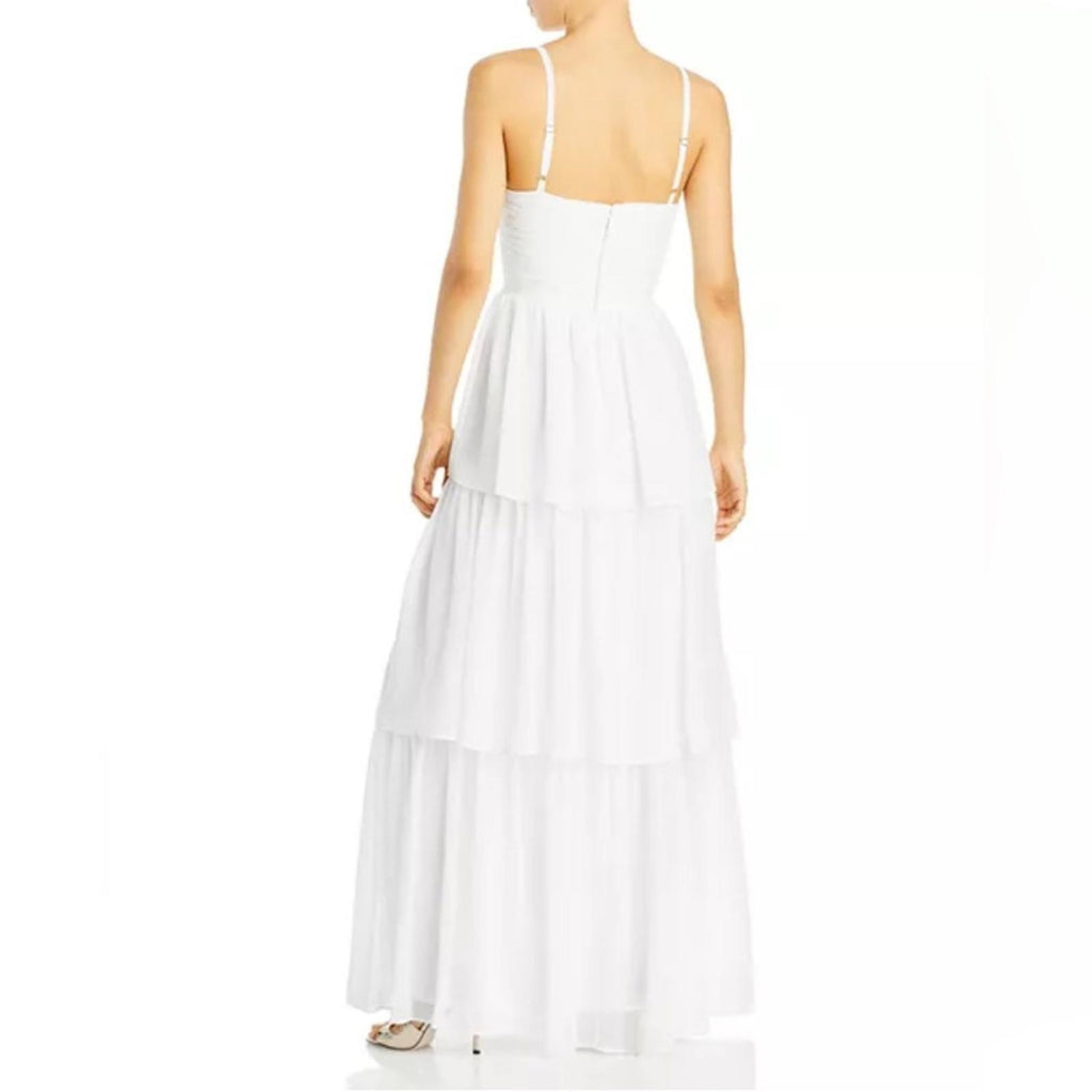 Aqua Bloomingdale’s Cutout Tiered Gown in Off White, Size S New 4 New w/Tag $298