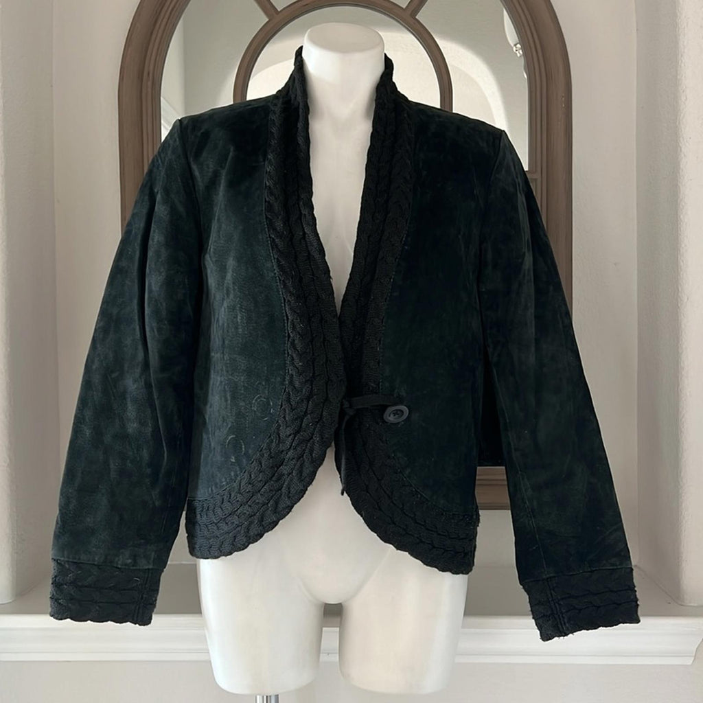 Coldwater Creek Black Suede Leather Jacket Cable Knit, Size M EXCELLENT!