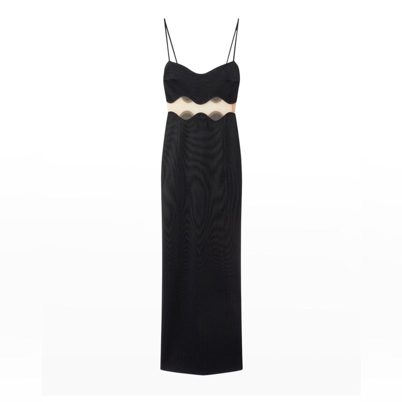 NEW Galvan Siren Wavy Mesh CutOut Maxi Dress, Size US8 | FR40 Black NWT $1,995