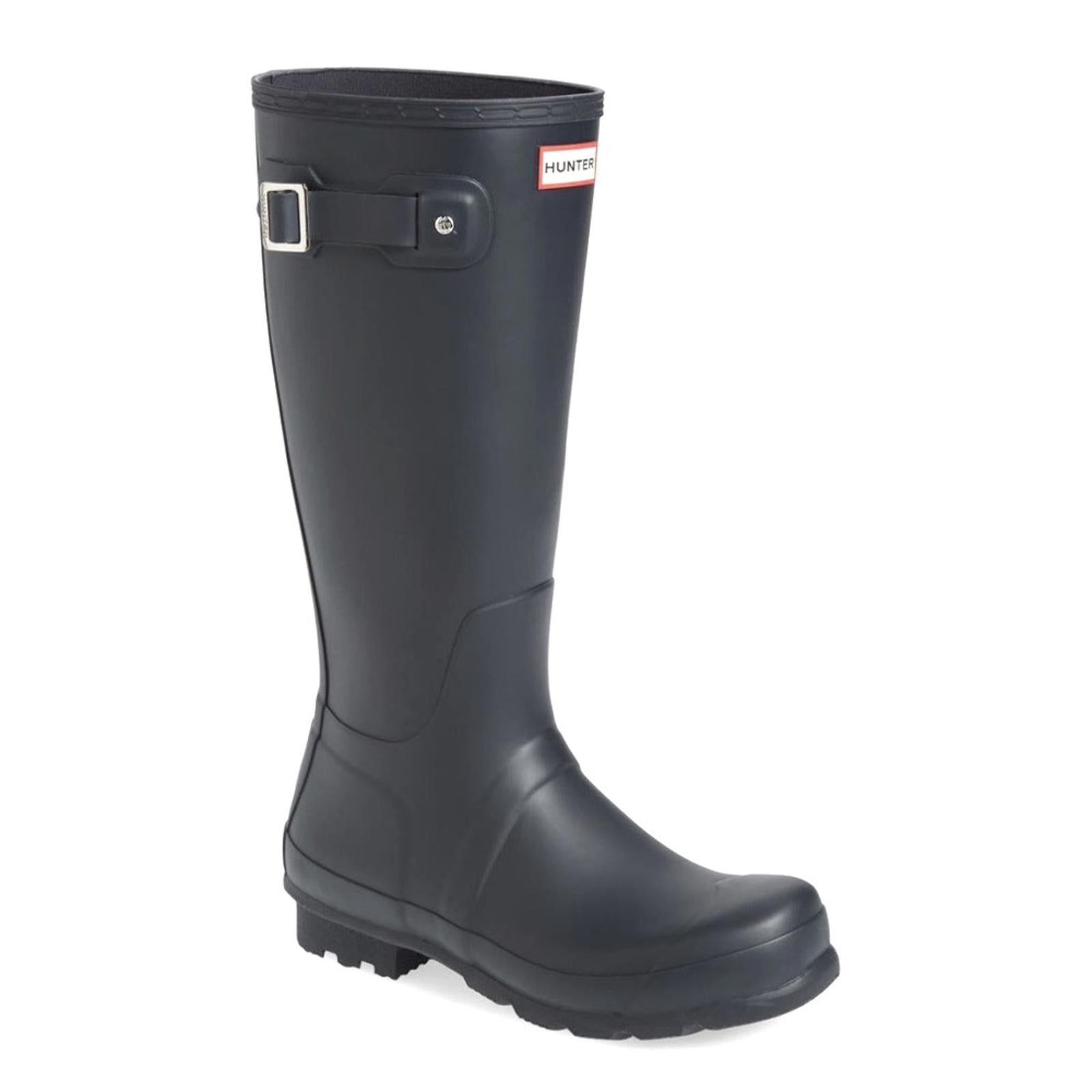 Hunter Tall Rain Boots in Black w/Grey Stripe, Size US7 EU38, New w/Tag