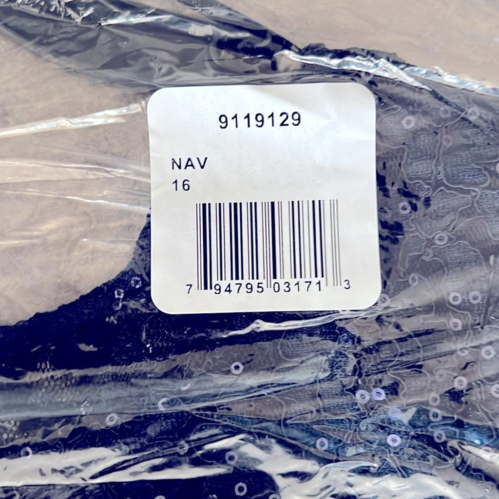 SL Fashions Sequined Lace Midi Dress in Navy, NWT, Size 16